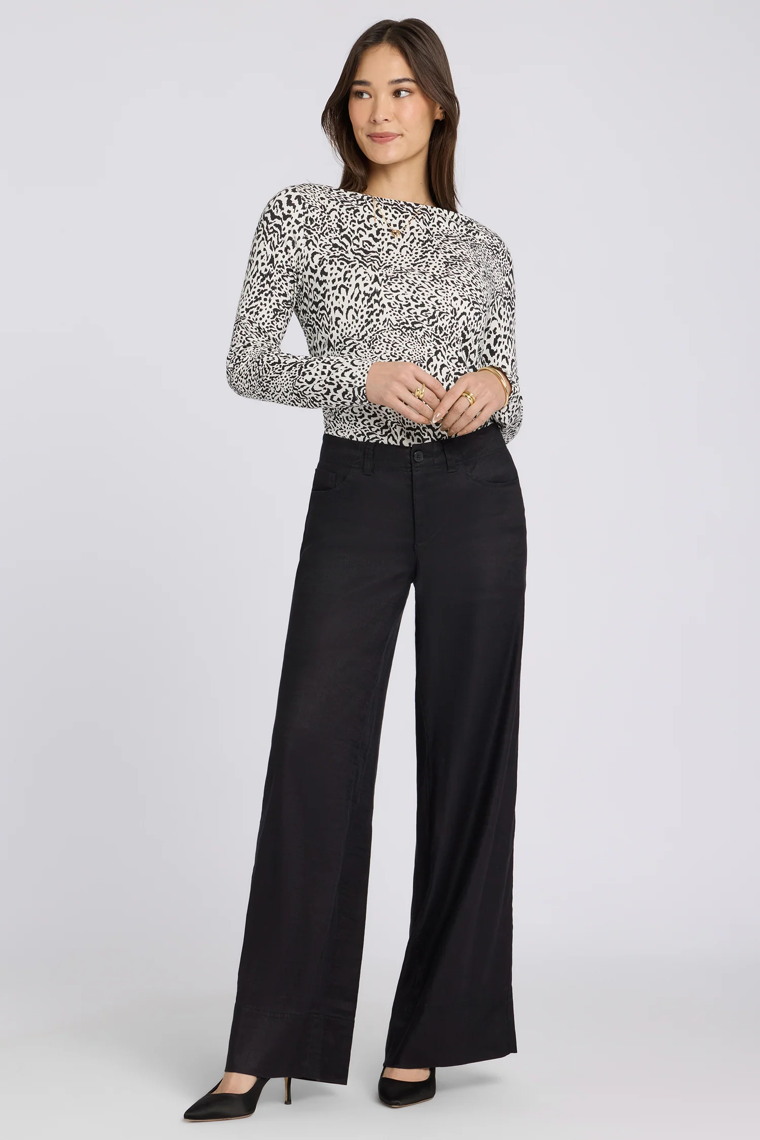 5 Pocket Wide Leg Trouser Pants - Black
