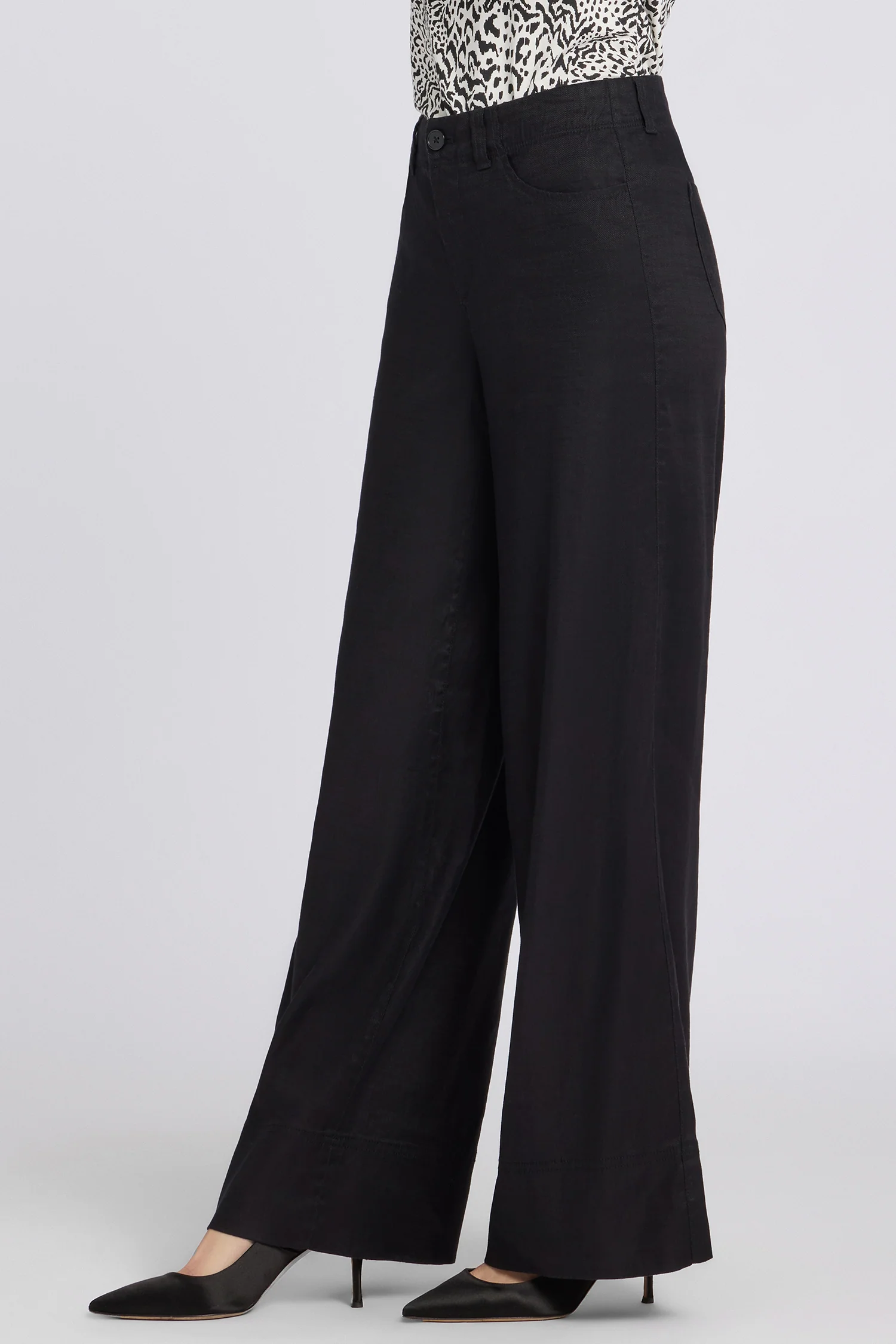 5 Pocket Wide Leg Trouser Pants - Black - Image 3