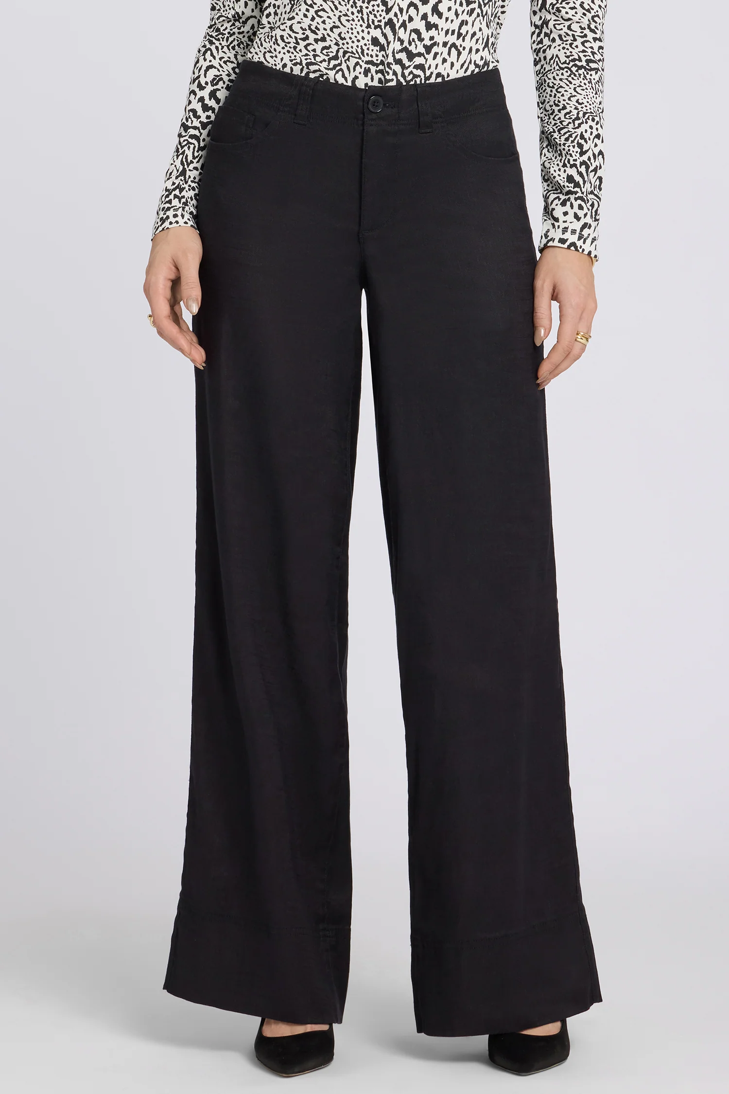5 Pocket Wide Leg Trouser Pants - Black - Image 4