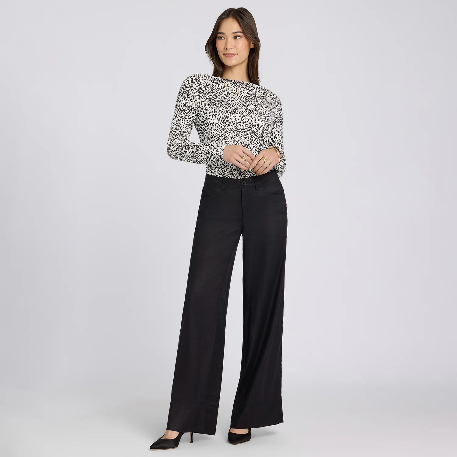 5 Pocket Wide Leg Trouser Pants - Black - Image 6