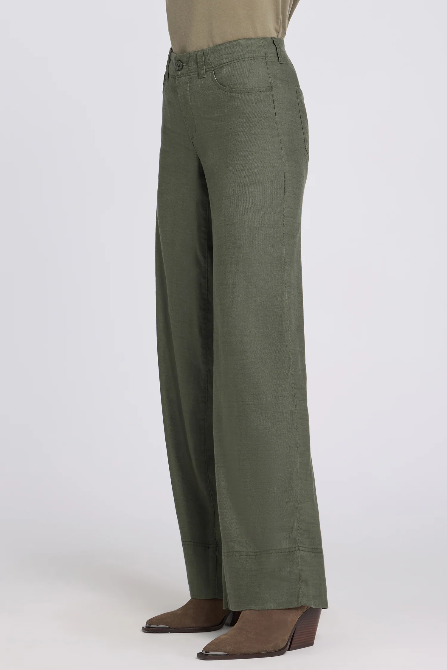 5 Pocket Wide Leg Trouser Pants - Desert Green - Image 3