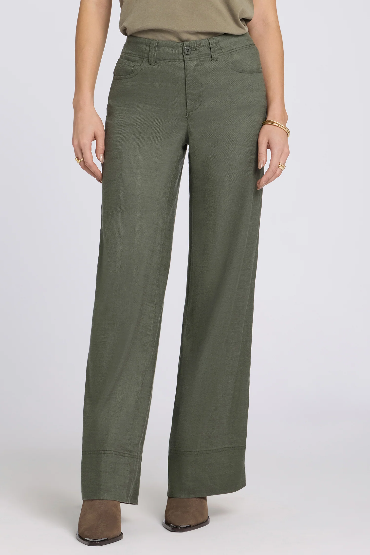 5 Pocket Wide Leg Trouser Pants - Desert Green - Image 4