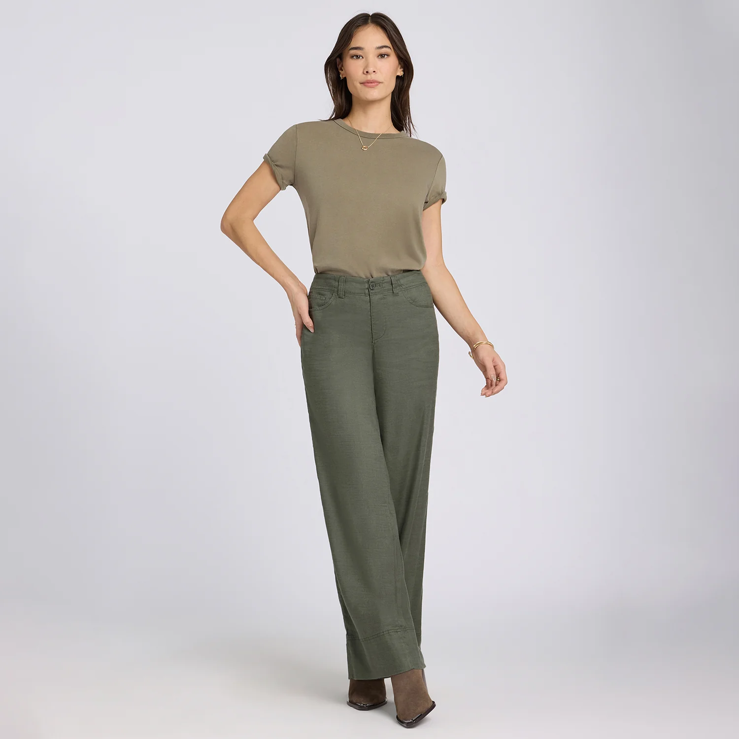 5 Pocket Wide Leg Trouser Pants - Desert Green - Image 5