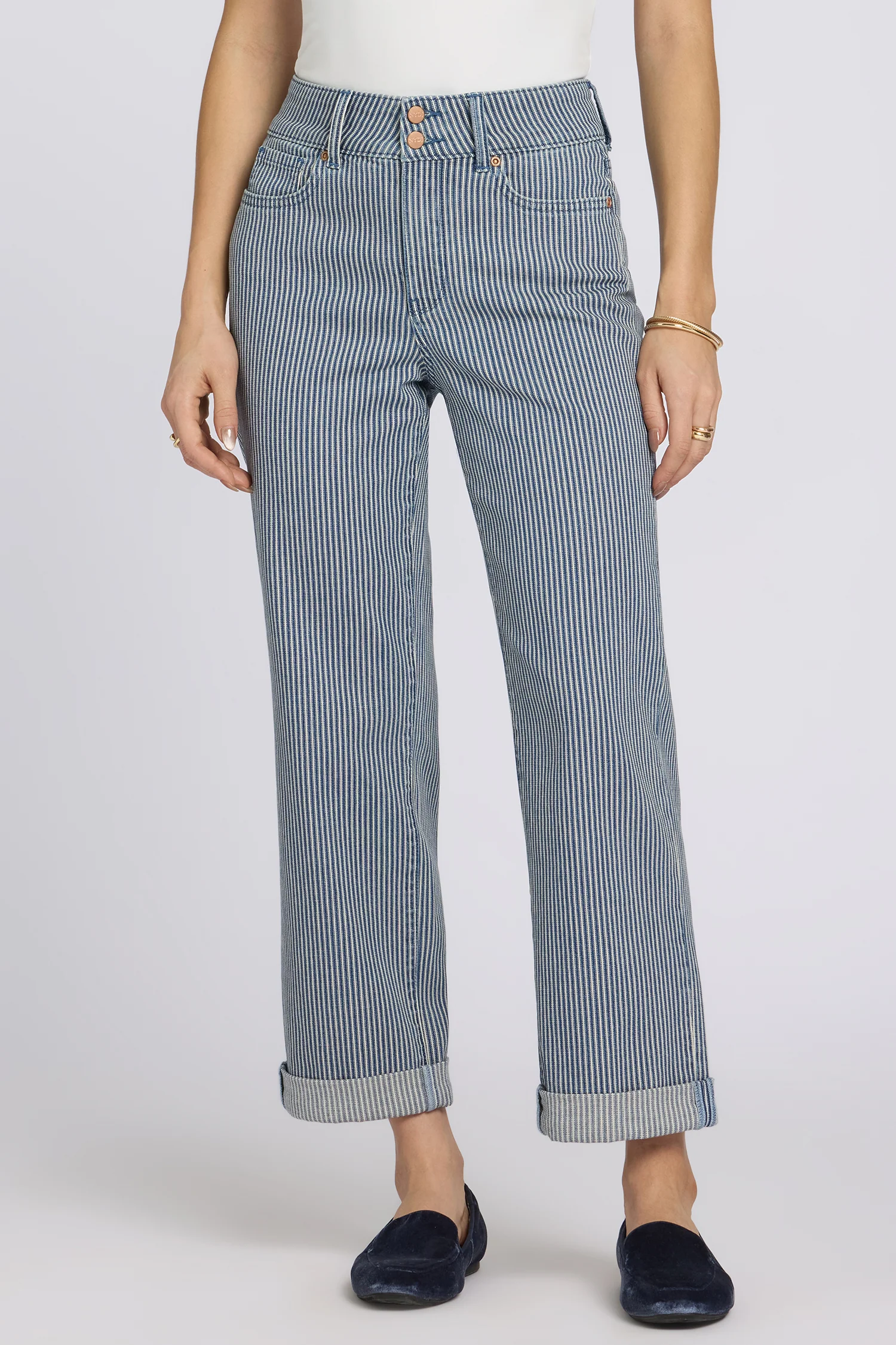Bailey Relaxed Straight Crop Jeans In Petite - Malaga Stripe - Image 4