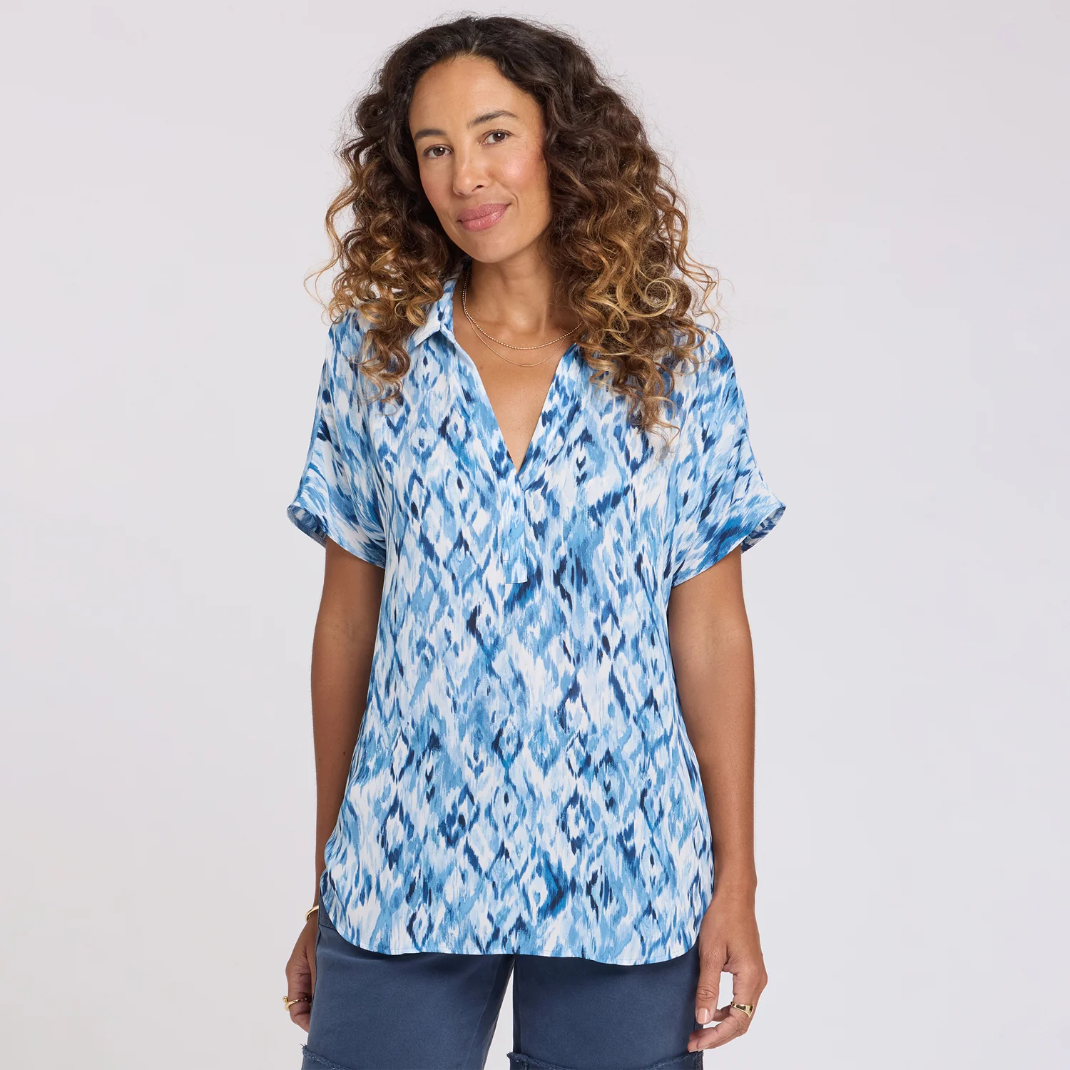 Becky Short Sleeved Blouse - Blue Visions - Image 6