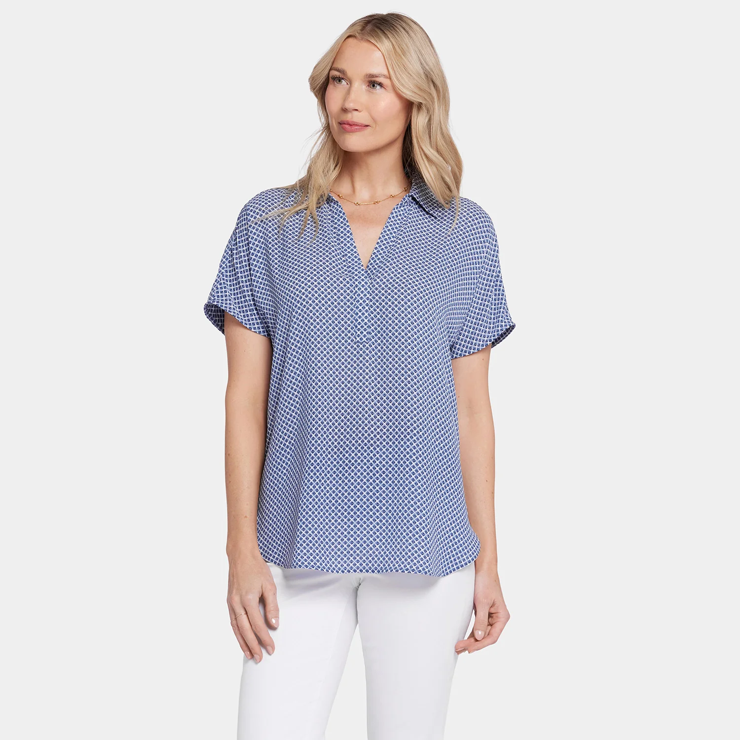 Becky Short Sleeved Blouse - Heritage Geo Prussian Navy - Image 7
