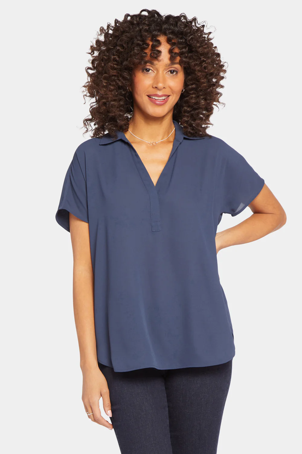 Becky Short Sleeved Blouse - Oxford Navy - Image 4