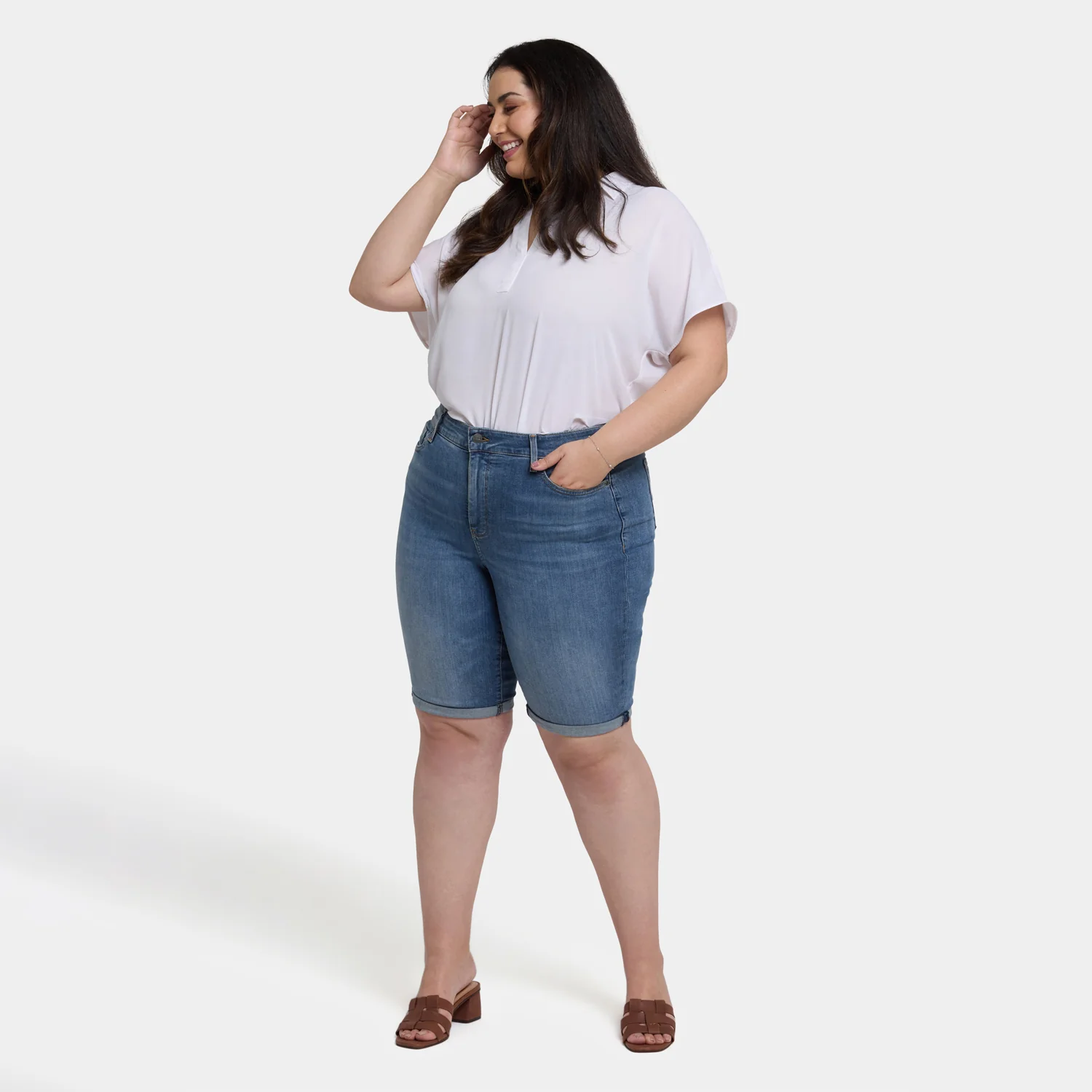 Briella 11 Inch Denim Shorts In Plus Size - Barcelona Breeze - Image 6