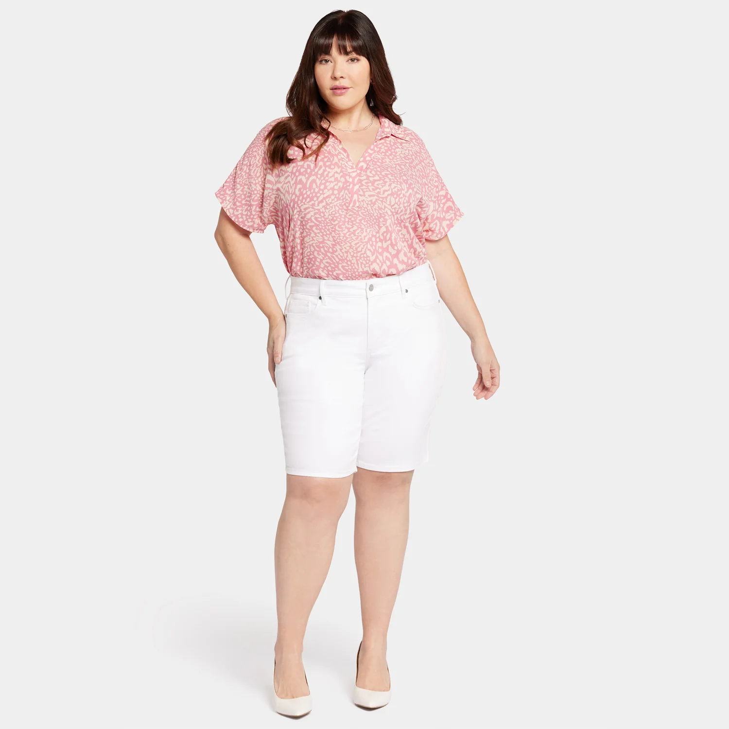 Briella 11 Inch Denim Shorts In Plus Size - Optic White - Image 7