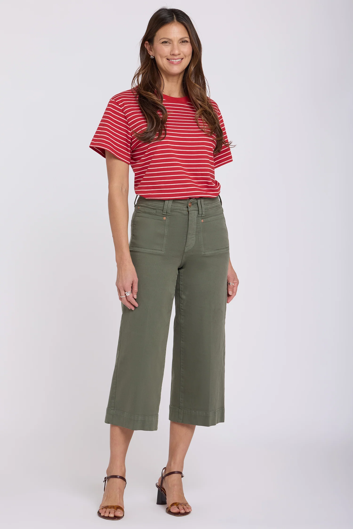 Brigitte Wide Leg Capri Jeans - Desert Green