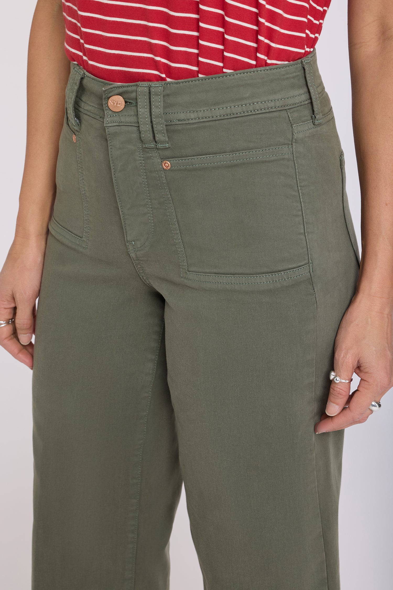 Brigitte Wide Leg Capri Jeans In Petite - Desert Green - Image 2