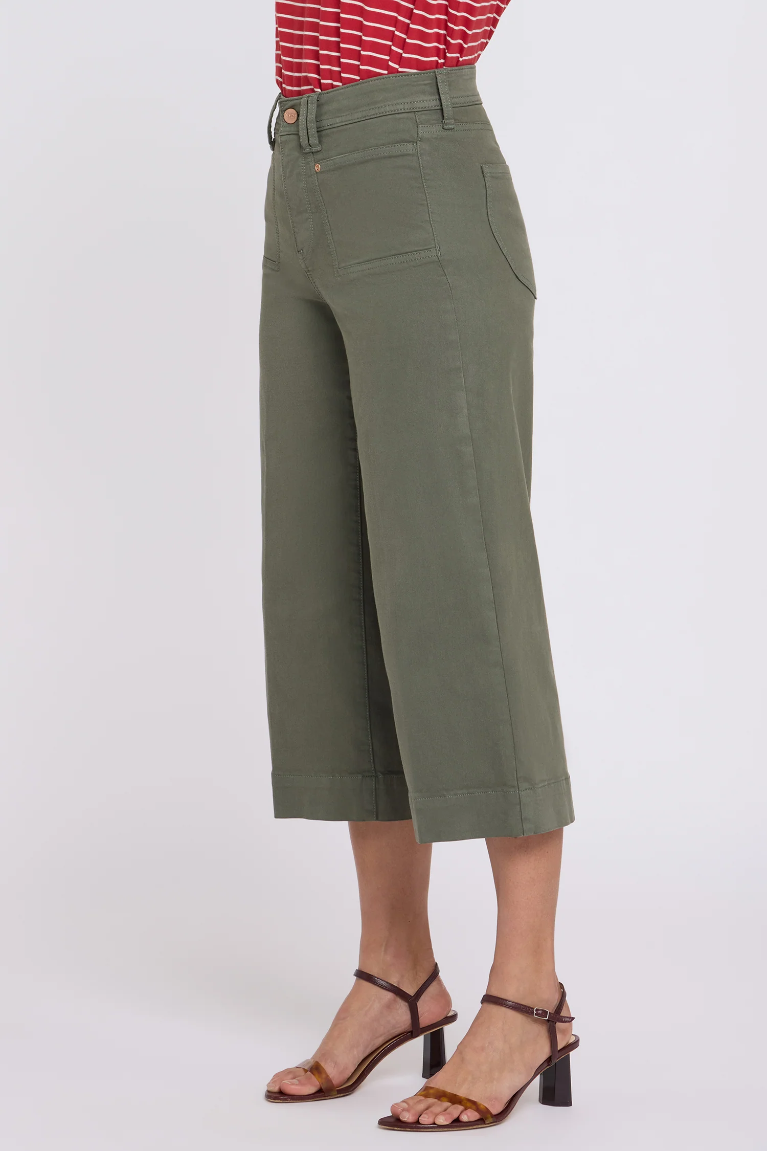Brigitte Wide Leg Capri Jeans In Petite - Desert Green - Image 3