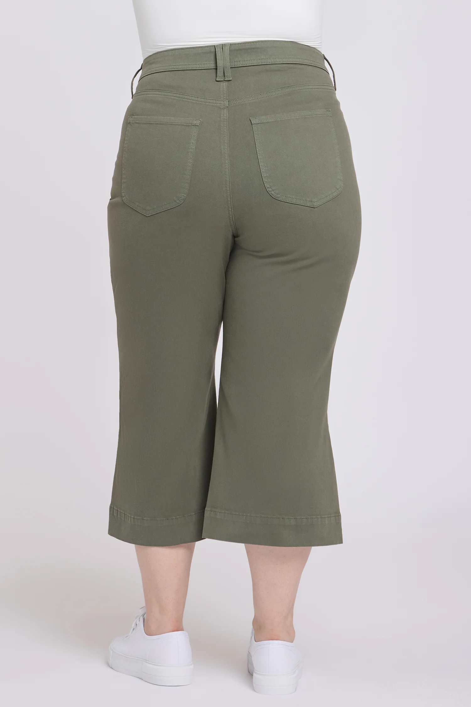 Brigitte Wide Leg Capri Jeans In Plus Size - Desert Green - Image 3