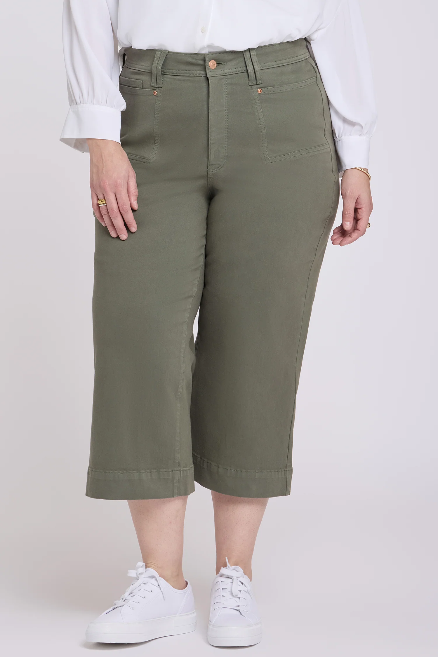 Brigitte Wide Leg Capri Jeans In Plus Size - Desert Green - Image 5