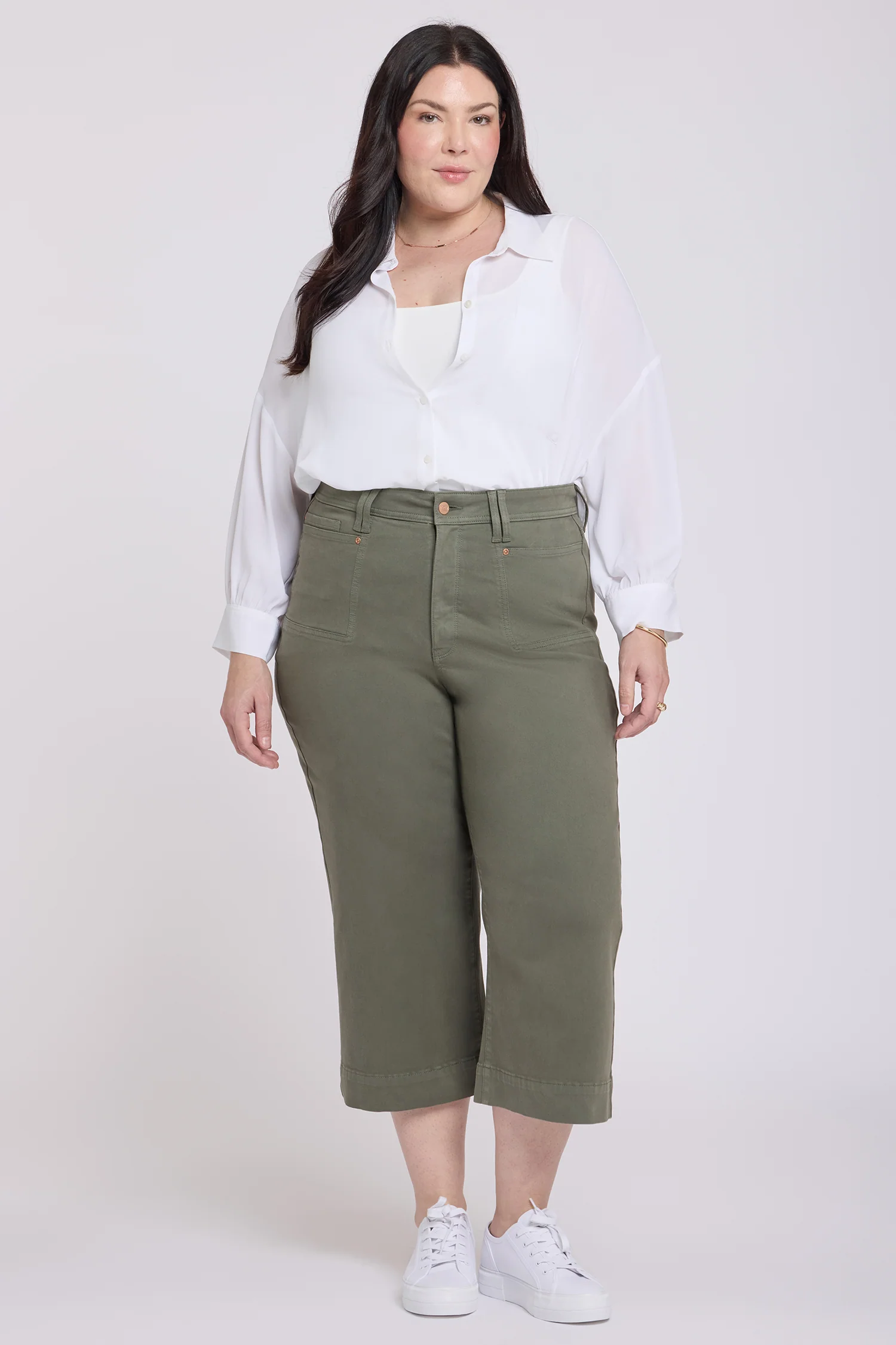 Brigitte Wide Leg Capri Jeans In Plus Size - Desert Green - Image 6