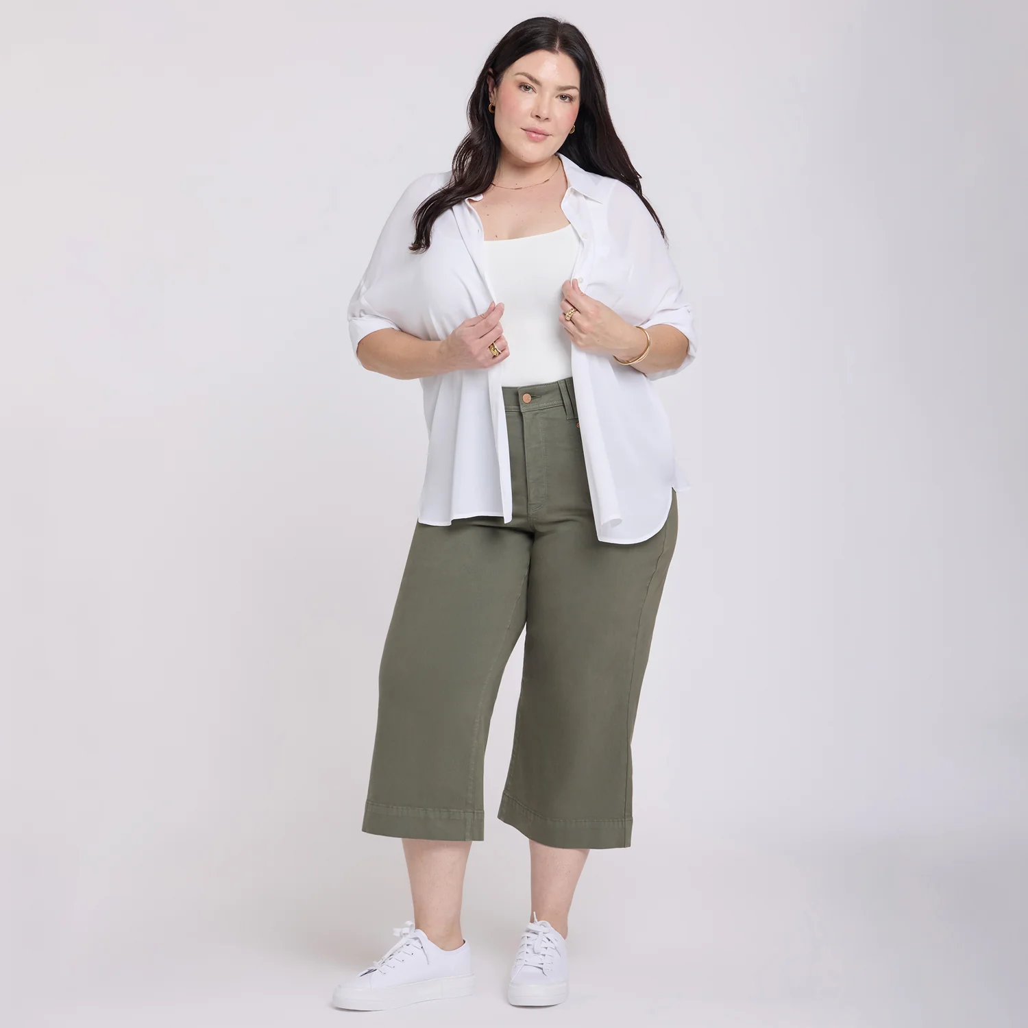 Brigitte Wide Leg Capri Jeans In Plus Size - Desert Green - Image 7