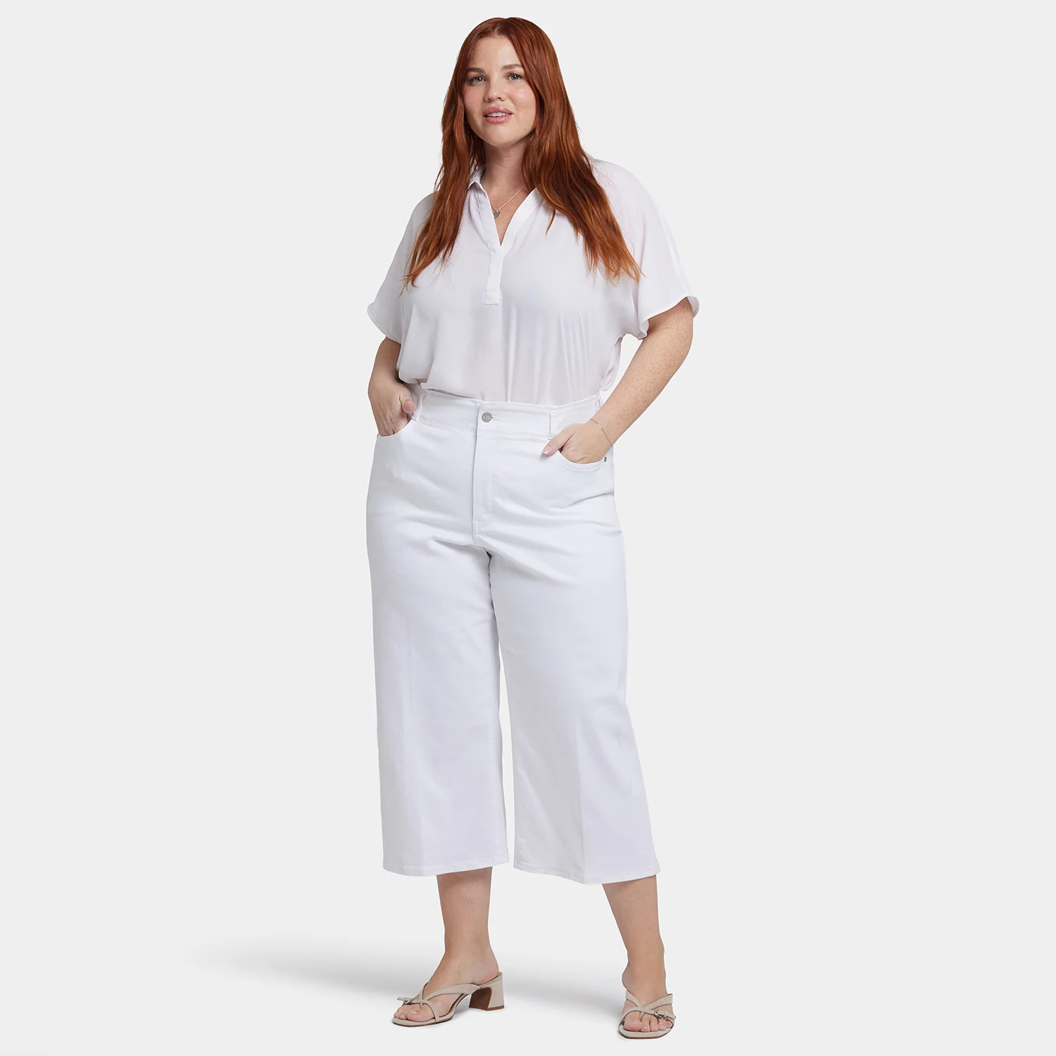 Brigitte Wide Leg Capri Jeans In Plus Size - Optic White - Image 6