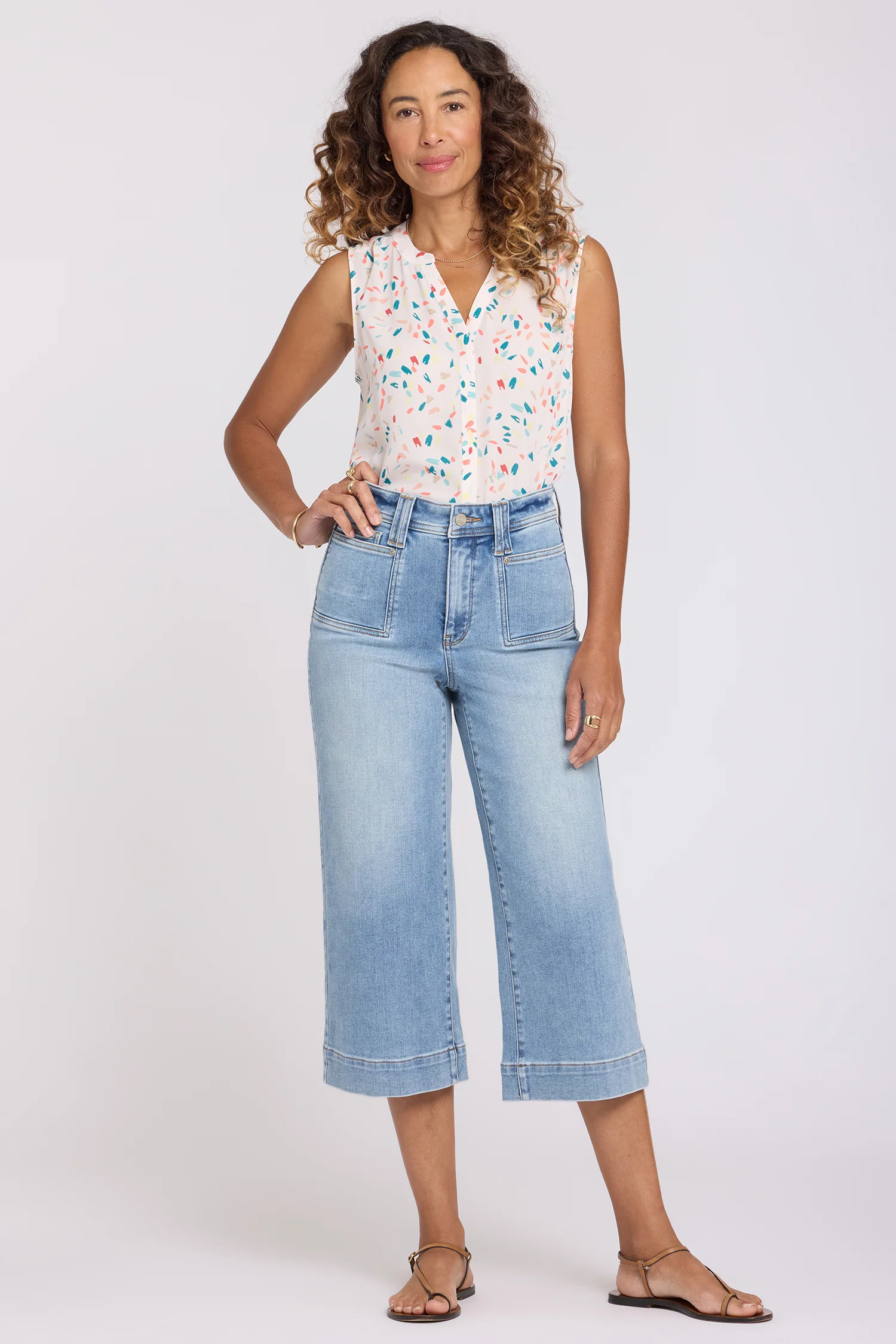 Brigitte Wide Leg Capri Jeans - Mist Springs