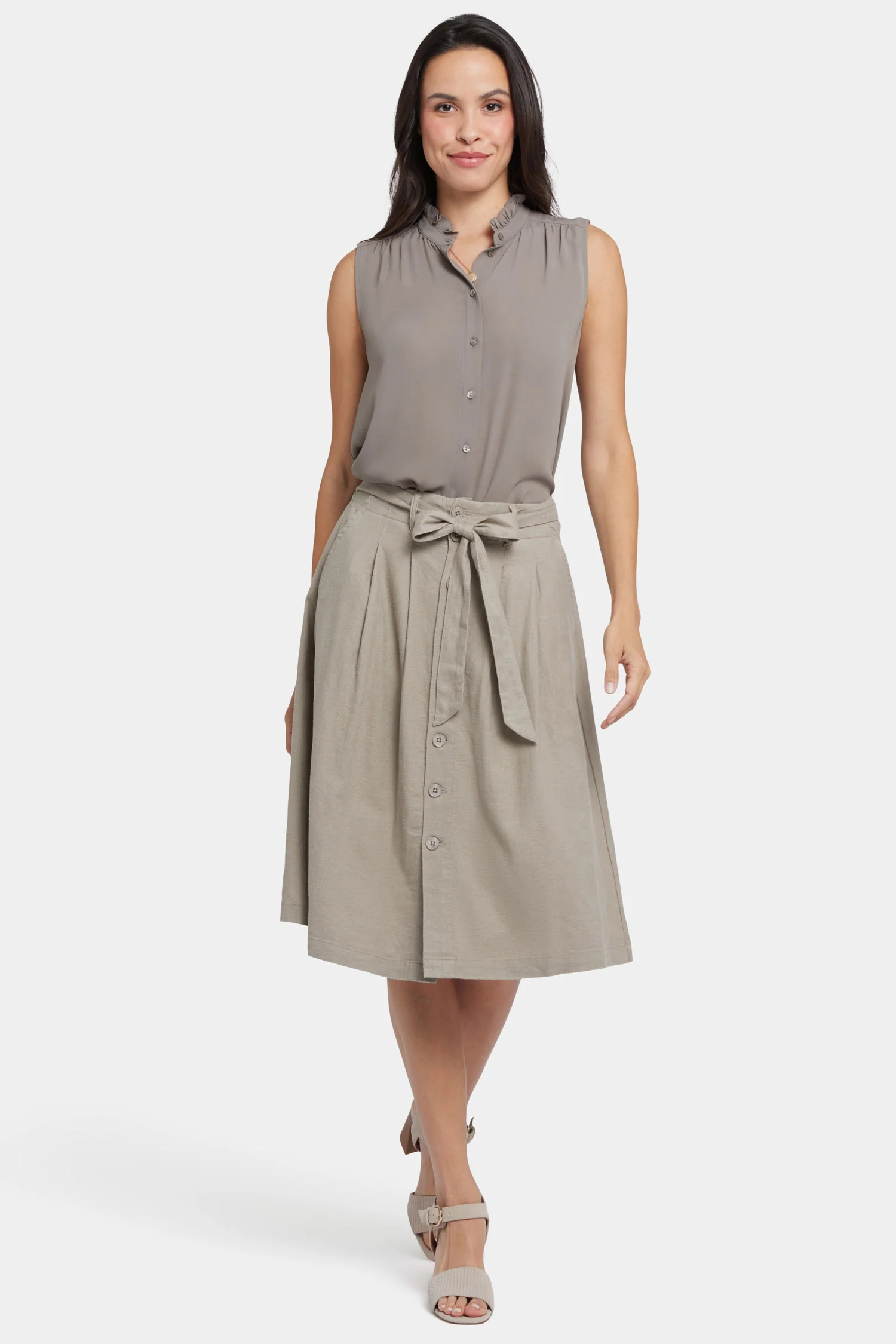 Button Front Midi Skirt - Saddlewood - Image 4