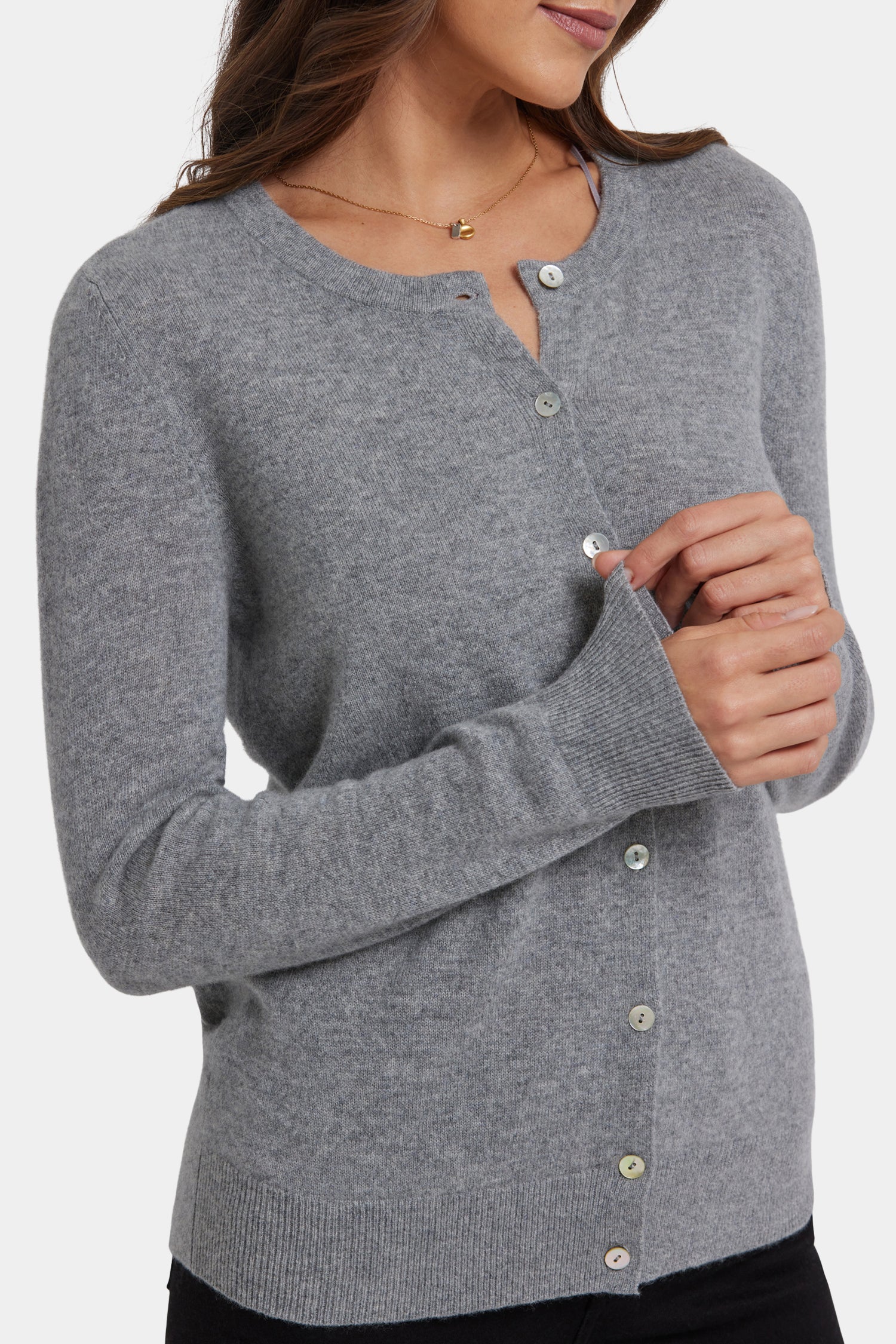 Cashmere Crewneck Cardigan - Light Heather Grey - Image 5