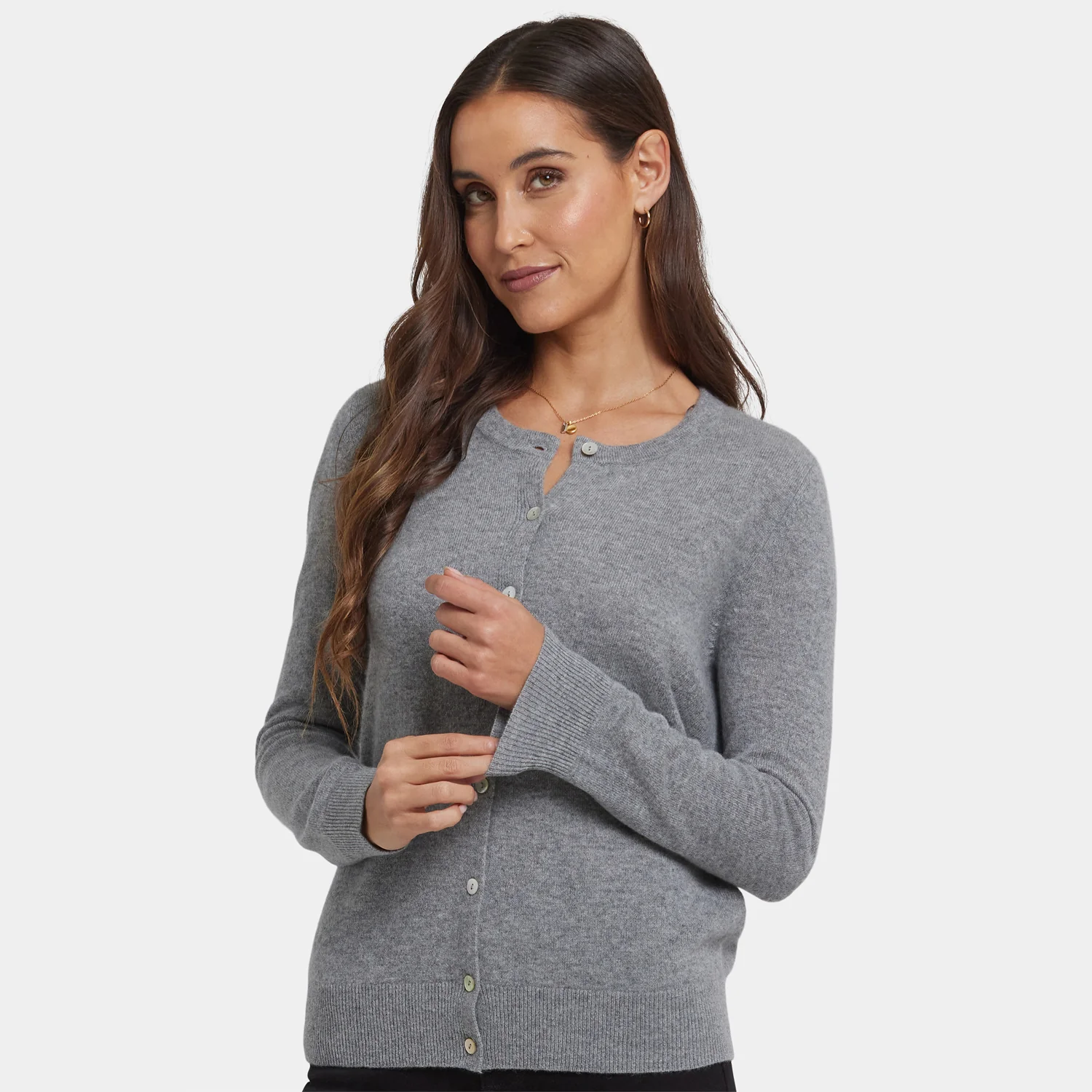 Cashmere Crewneck Cardigan - Light Heather Grey - Image 7
