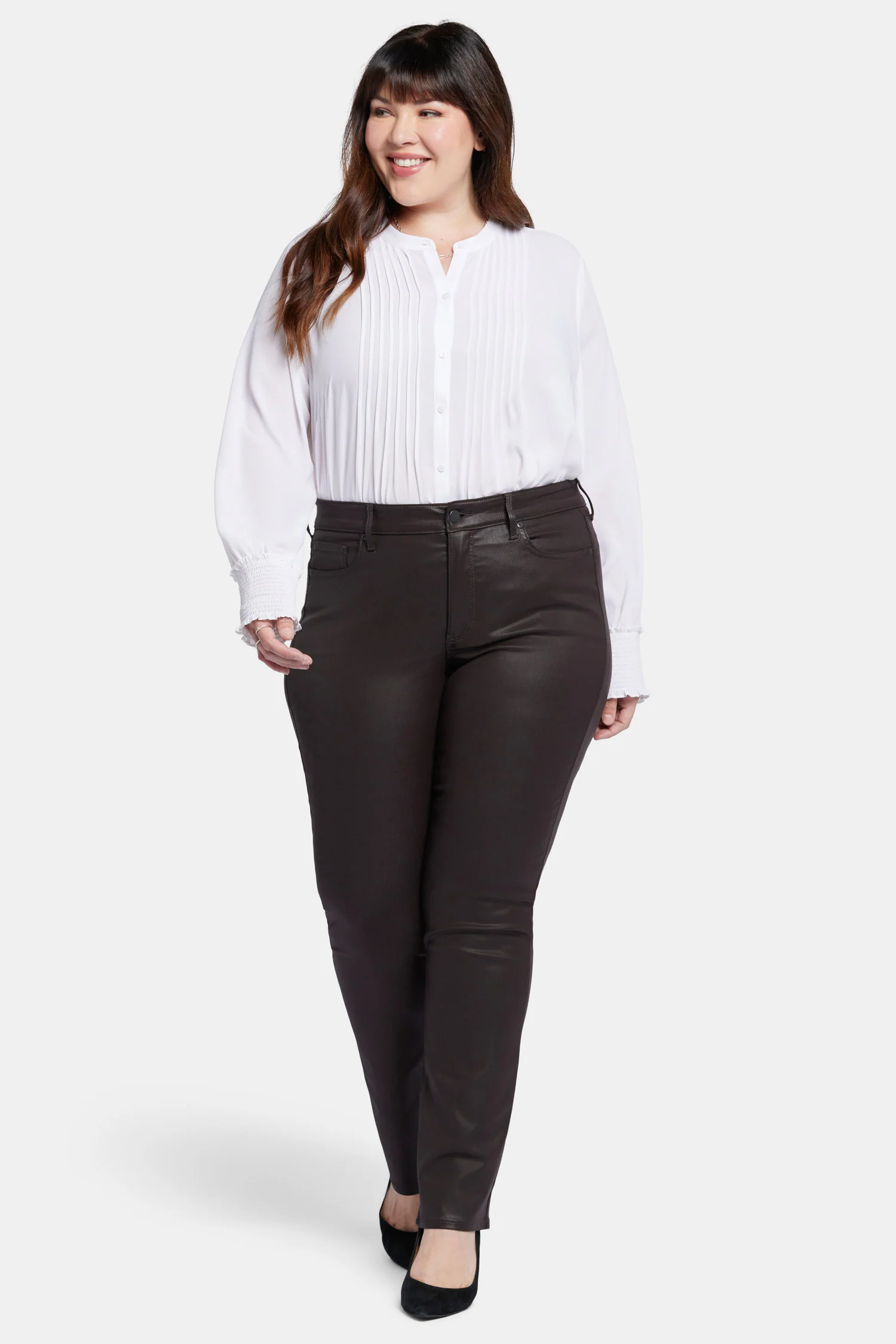 Coated Marilyn Straight Jeans In Plus Size - Cordovan Coated - Image 4