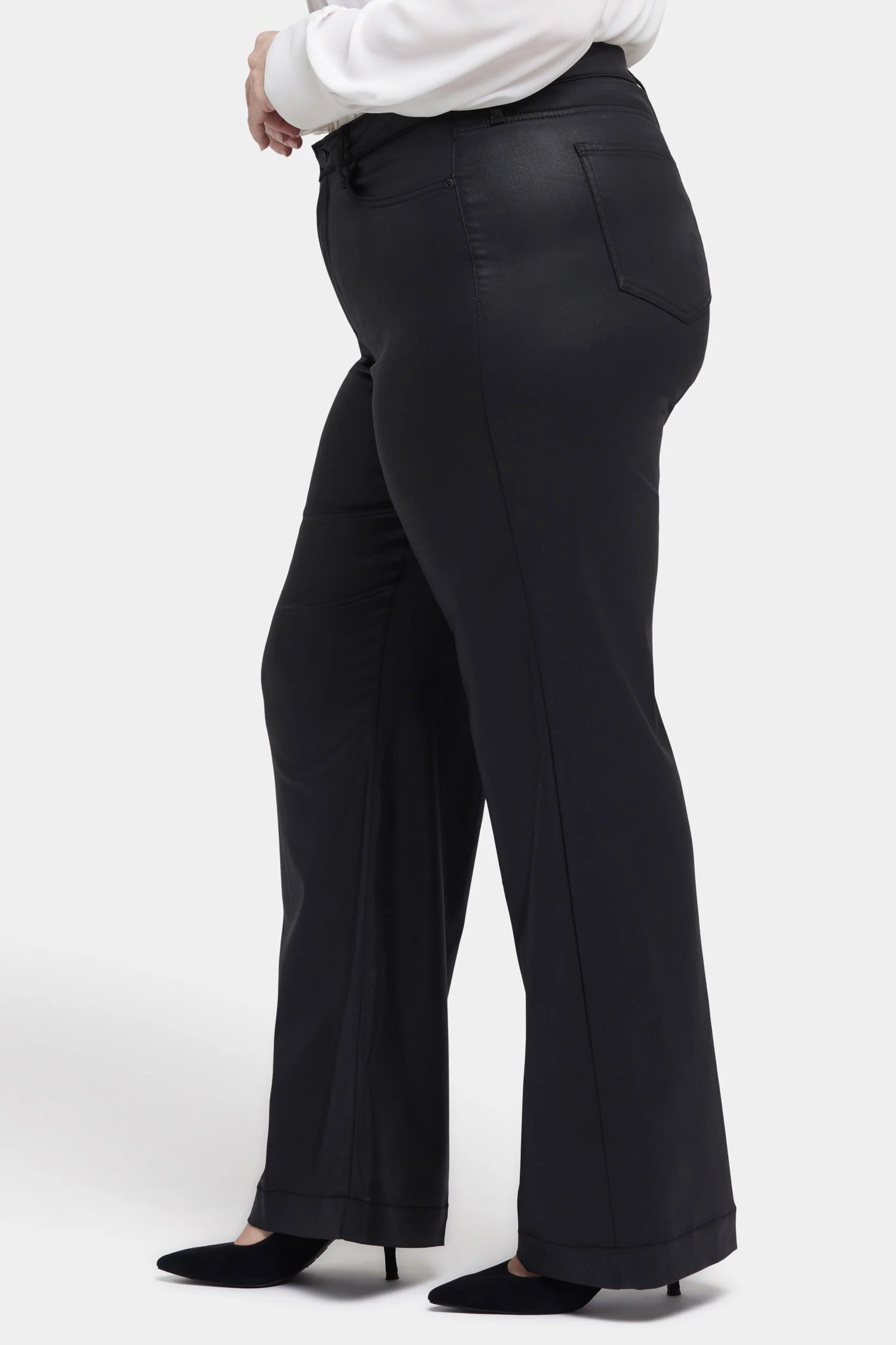 Coated Teresa Wide Leg Jeans In Plus Size - Black Coated - Image 3