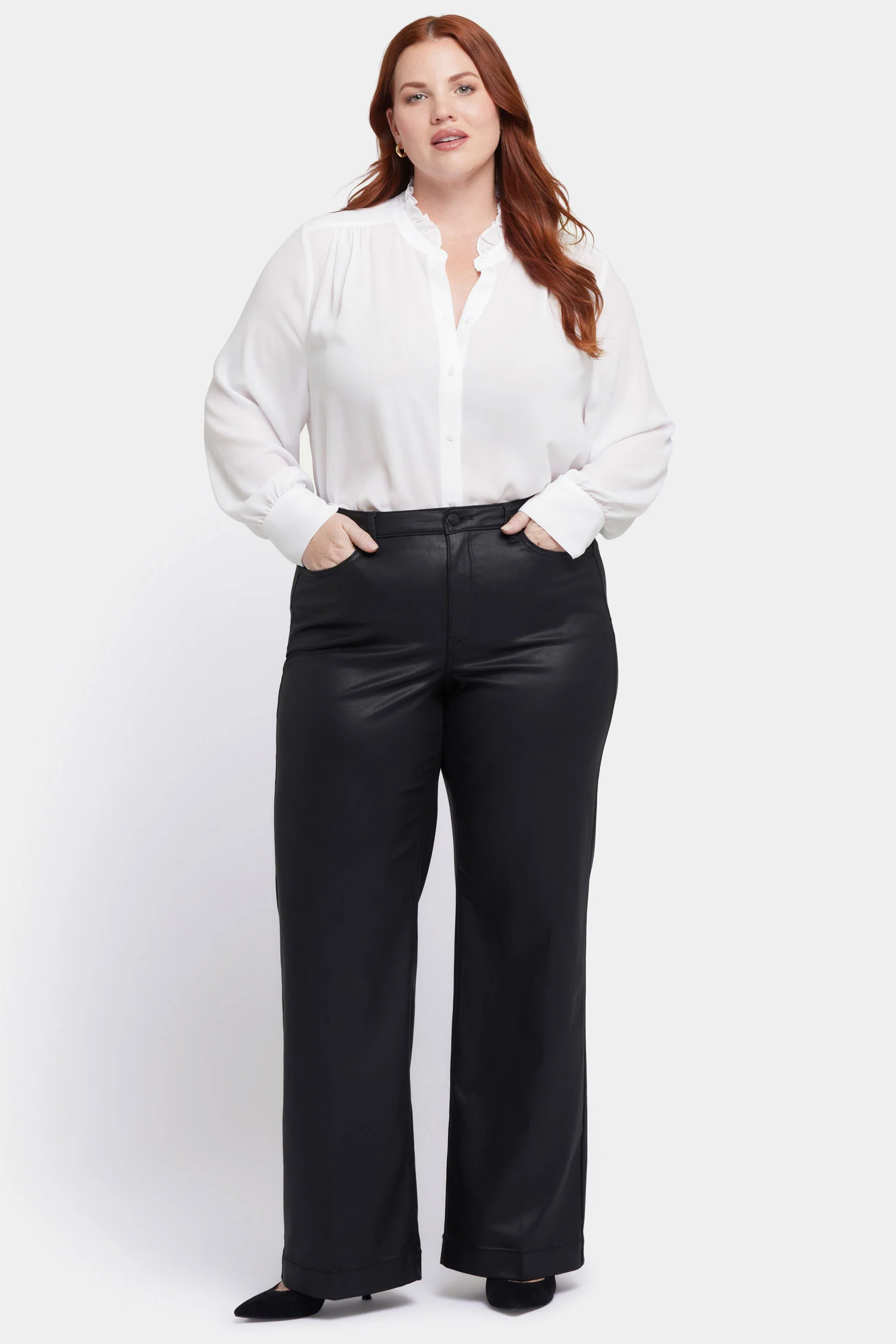 Coated Teresa Wide Leg Jeans In Plus Size - Black Coated - Image 4