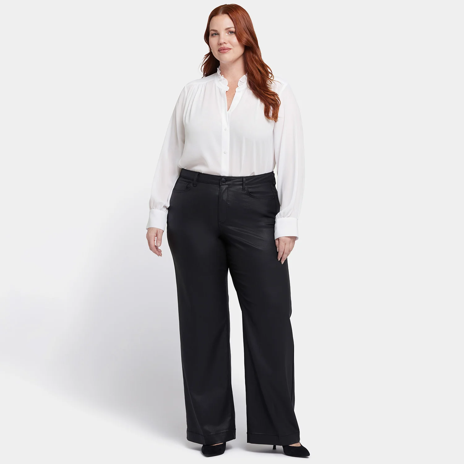 Coated Teresa Wide Leg Jeans In Plus Size - Black Coated - Image 7