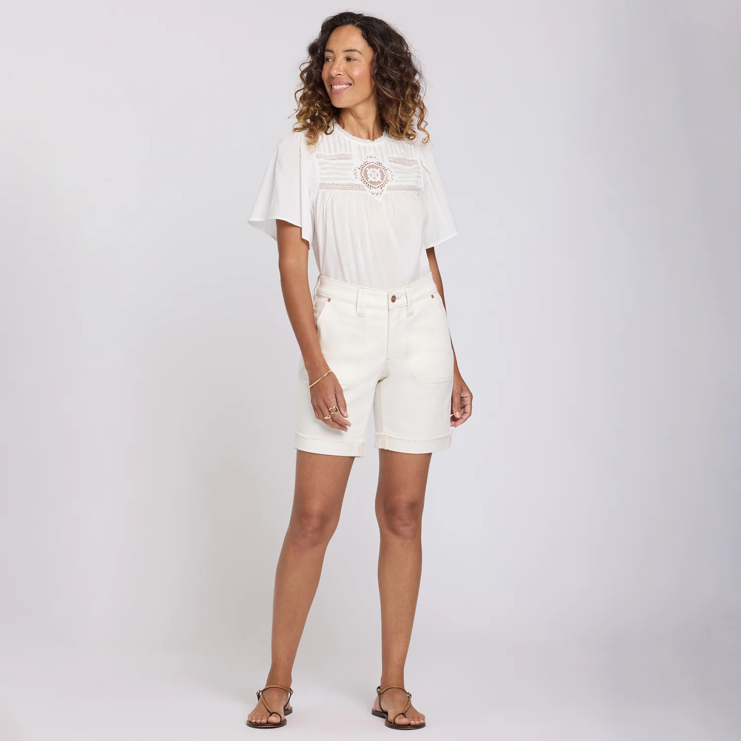 Diana Relaxed Denim Shorts - Vintage White - Image 6