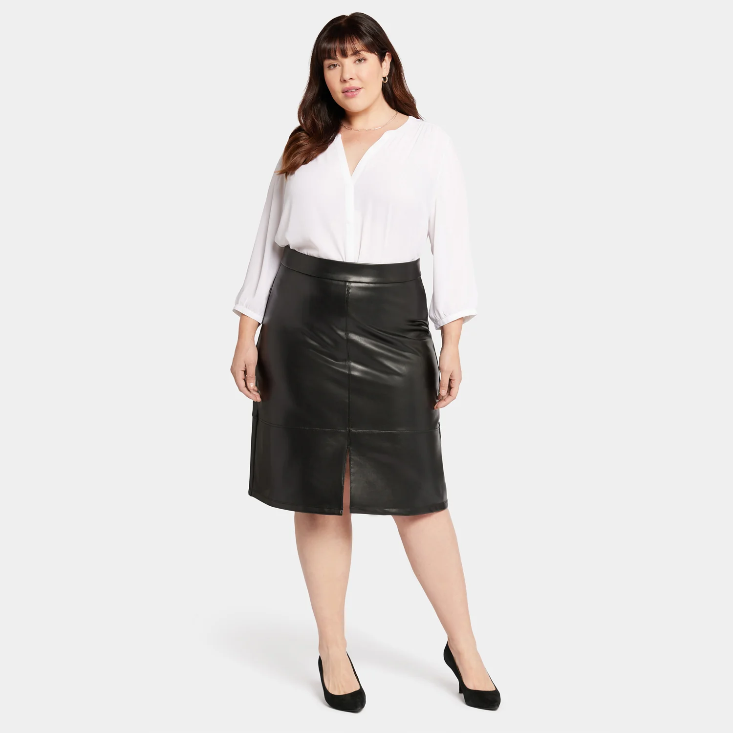 Faux Leather A-Line Skirt In Plus Size - Black - Image 7
