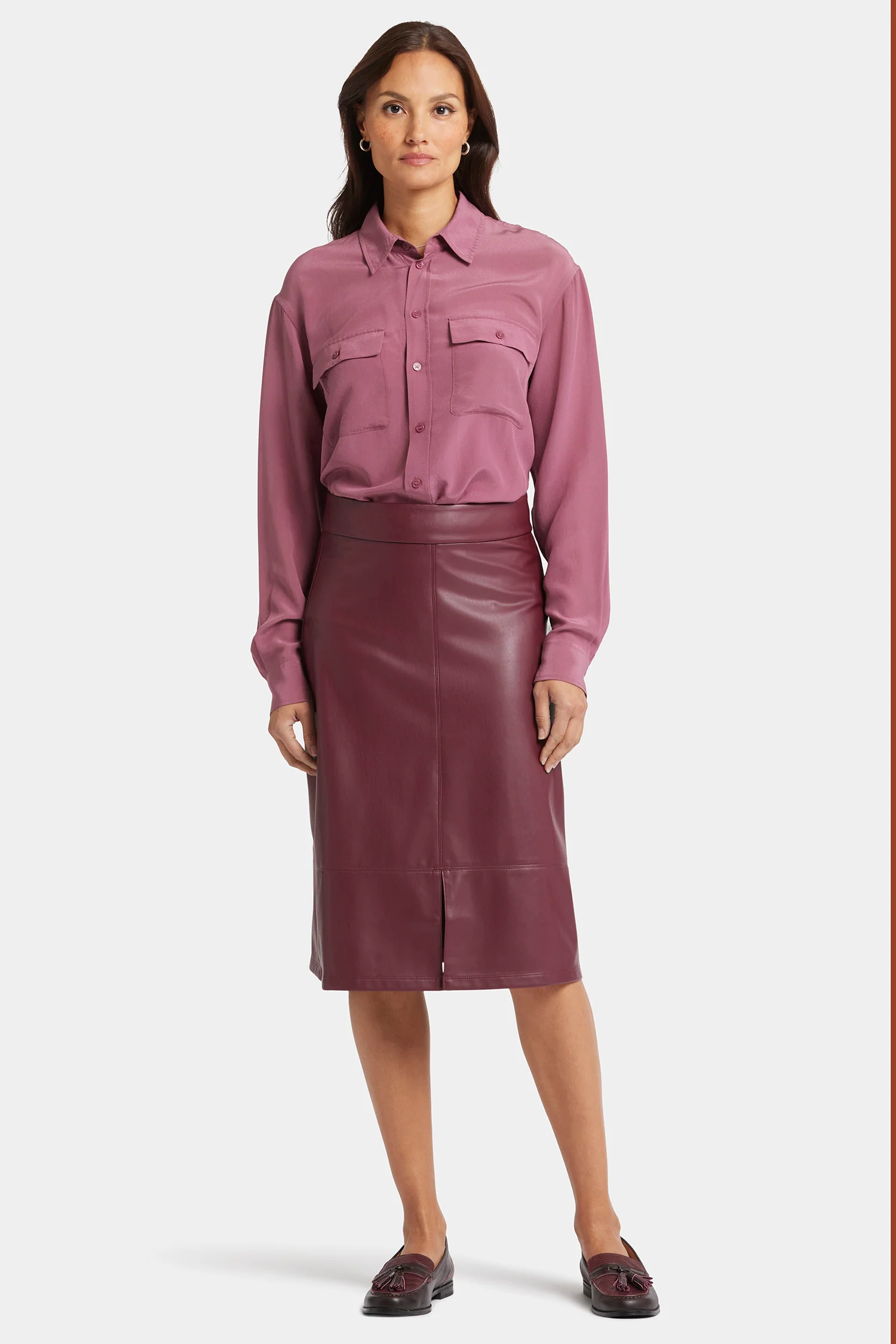 Faux Leather A-line Skirt - Tavern - Image 4