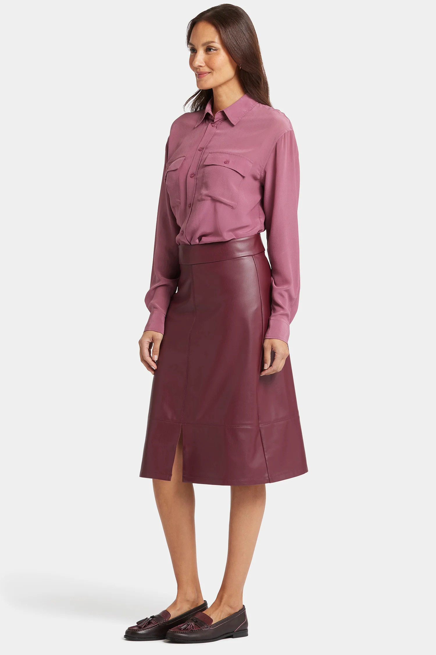 Faux Leather A-line Skirt - Tavern - Image 5