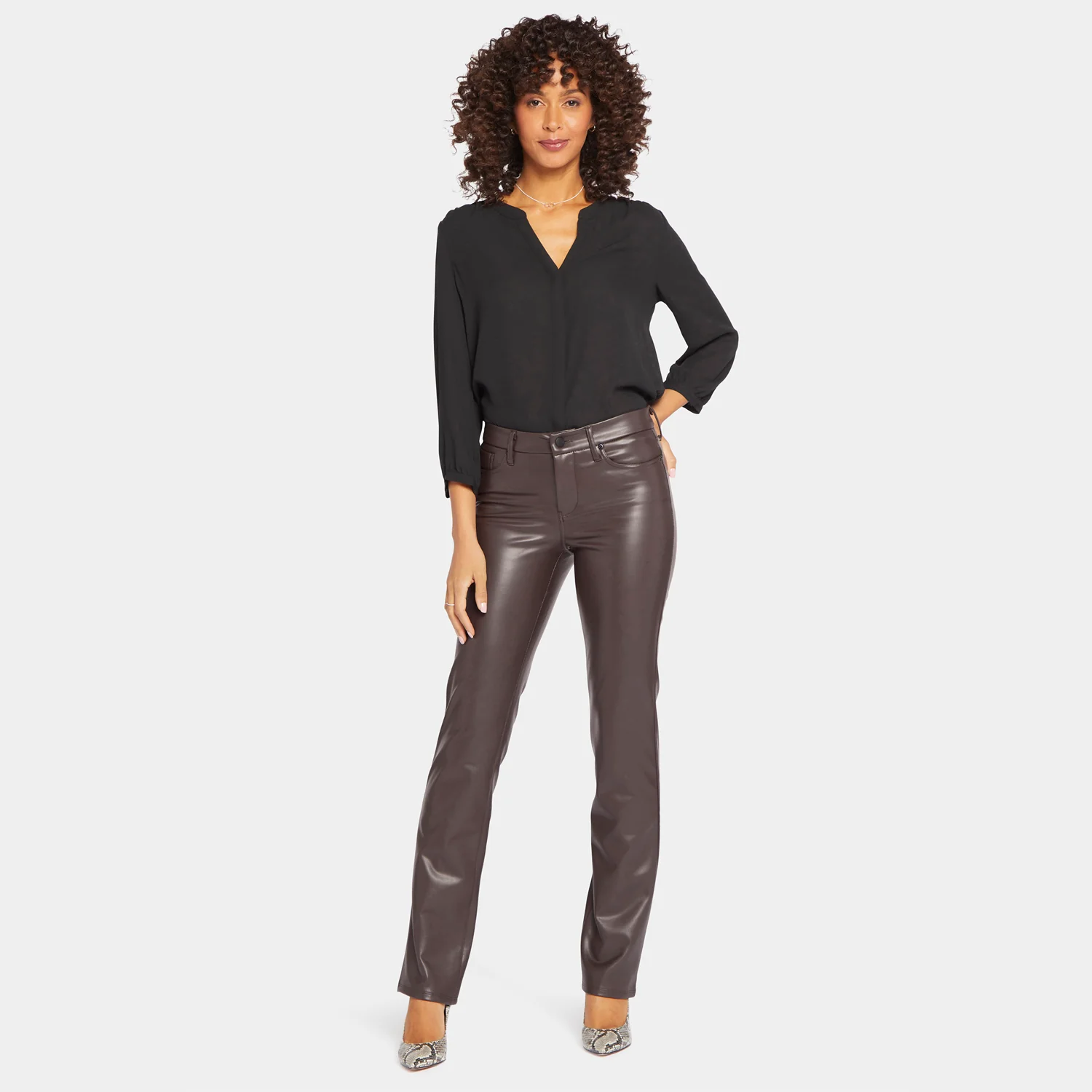 Faux Leather Marilyn Straight Pants - Cordovan - Image 7