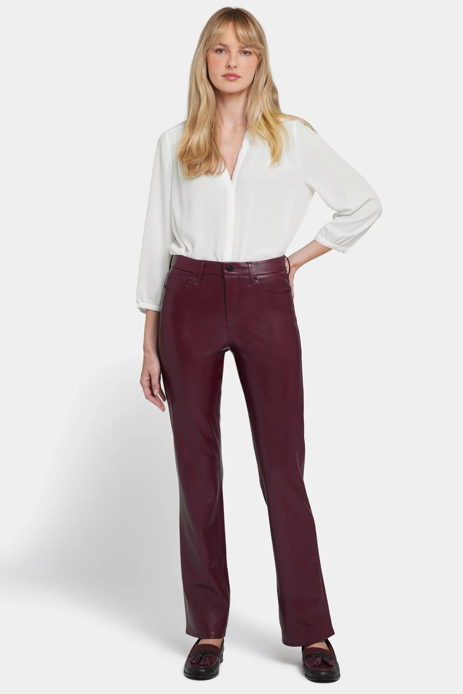 Faux Leather Marilyn Straight Pants In Petite - Tavern - Image 4