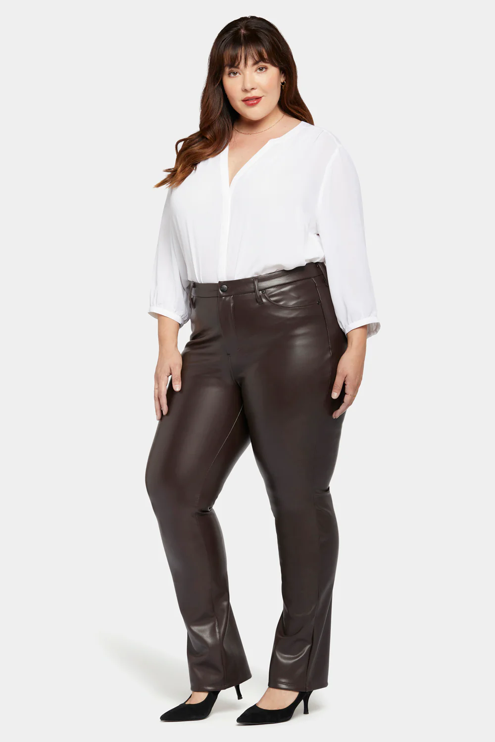 Faux Leather Marilyn Straight Pants In Plus Size - Cordovan - Image 5