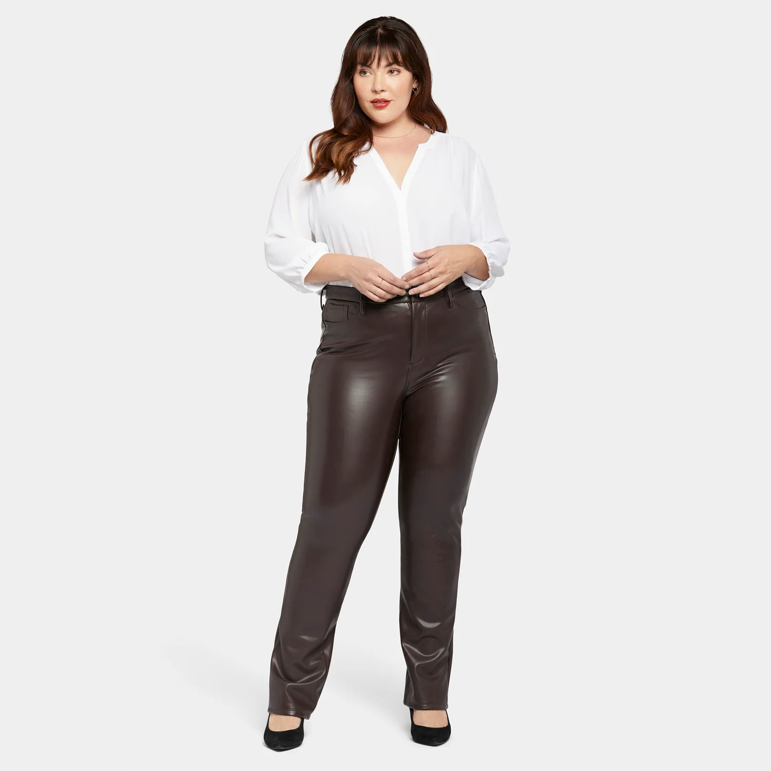 Faux Leather Marilyn Straight Pants In Plus Size - Cordovan - Image 7