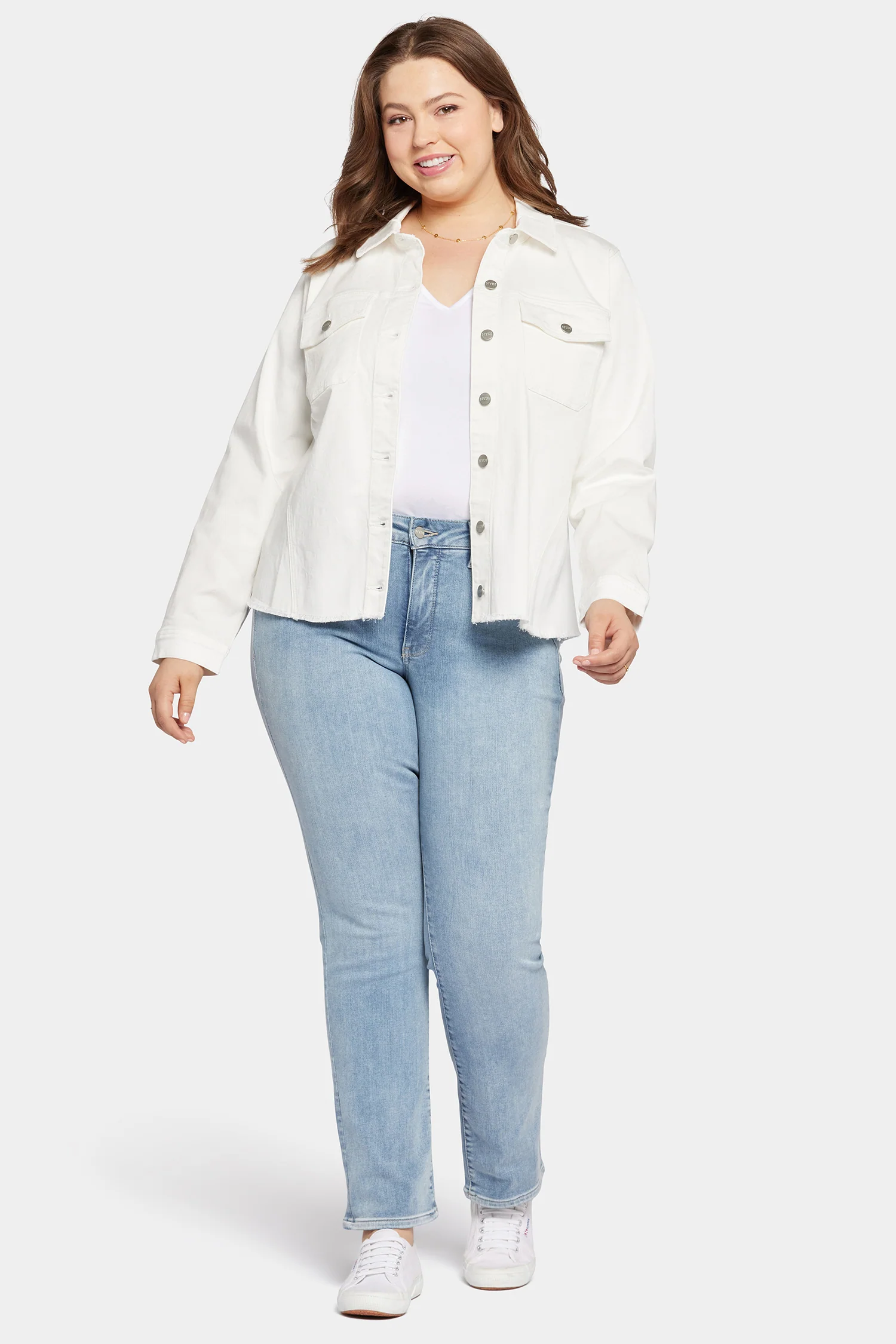 Frayed Hem Jacket In Plus Size - Optic White - Image 5