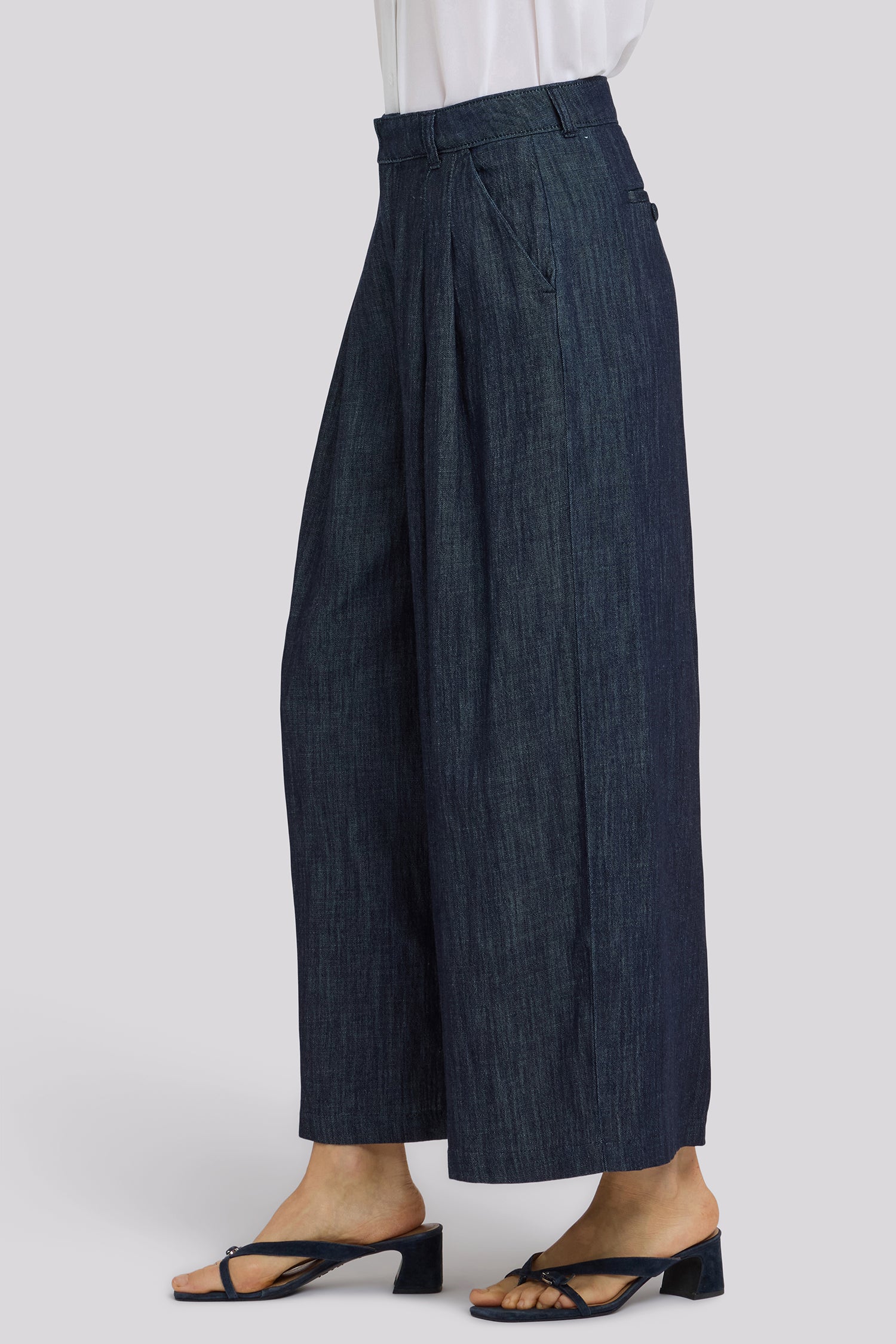 Giselle Wide Leg Ankle Trouser Pants - Dark Indigo - Image 3