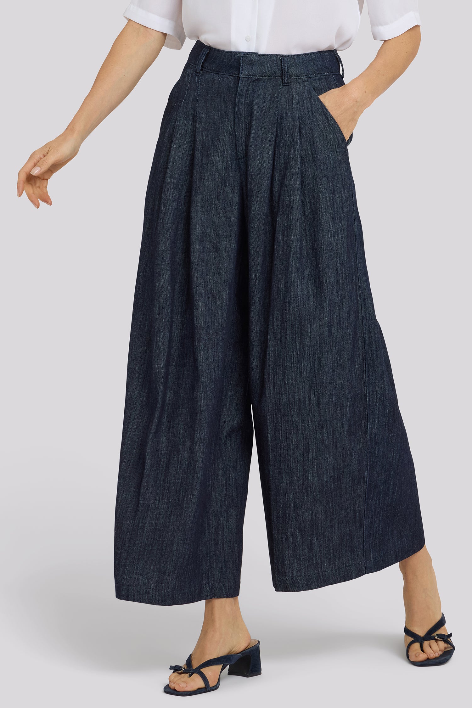 Giselle Wide Leg Ankle Trouser Pants - Dark Indigo - Image 4