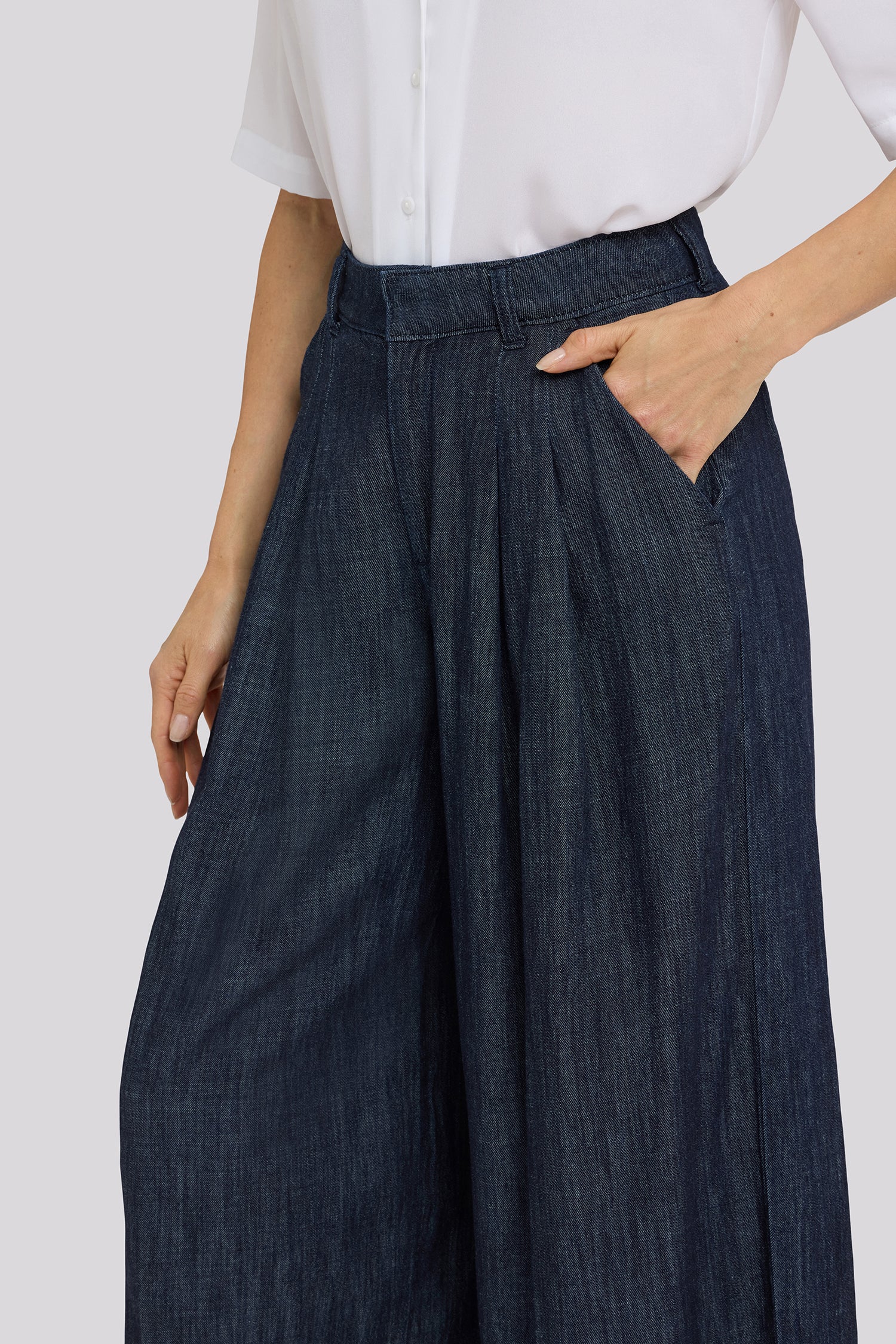 Giselle Wide Leg Ankle Trouser Pants - Dark Indigo - Image 5