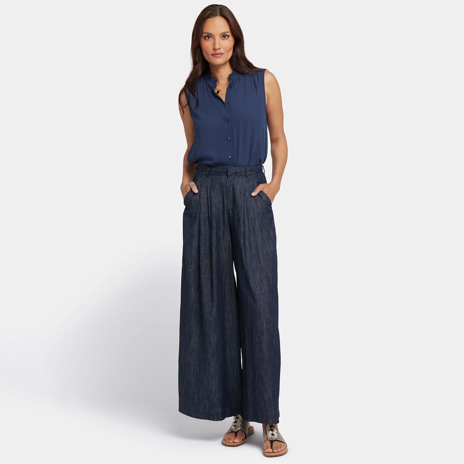 Giselle Wide Leg Ankle Trouser Pants - Dark Indigo - Image 7