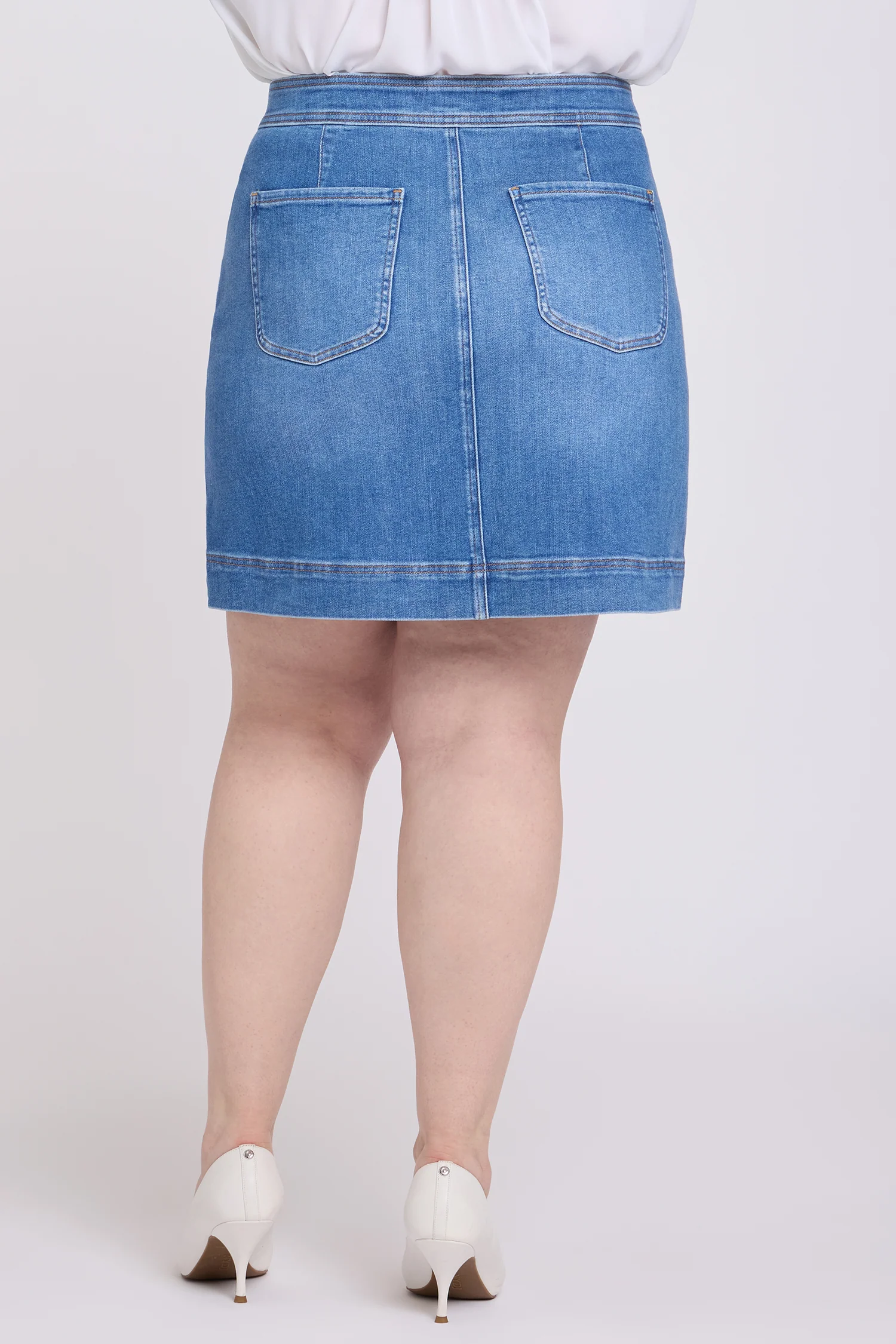 High Rise A-Line Utility Denim Skirt In Plus Size - Blue Paradise - Image 3
