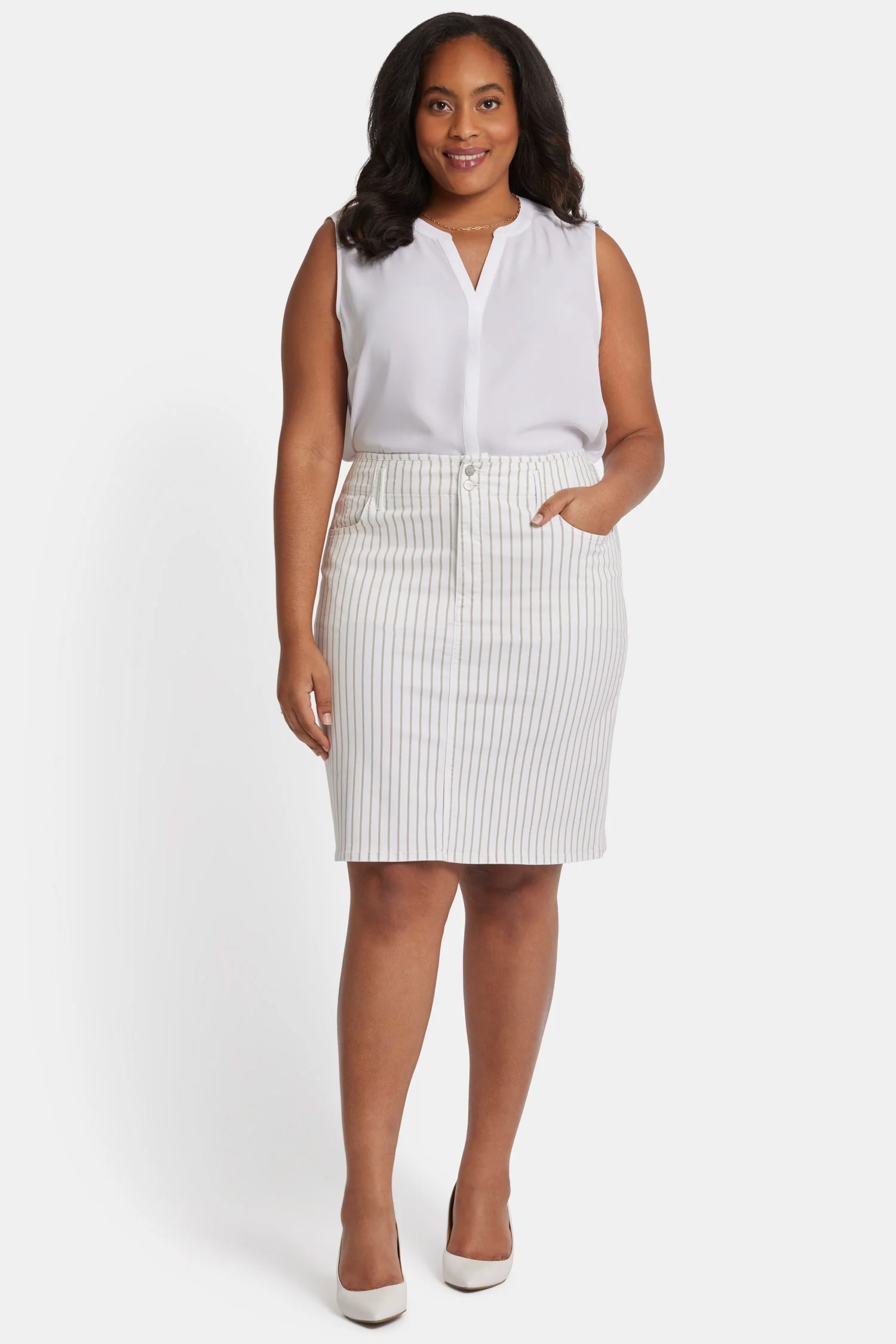 High Waist Skirt In Petite Plus Size - Beach Cruise Stripe - Image 4