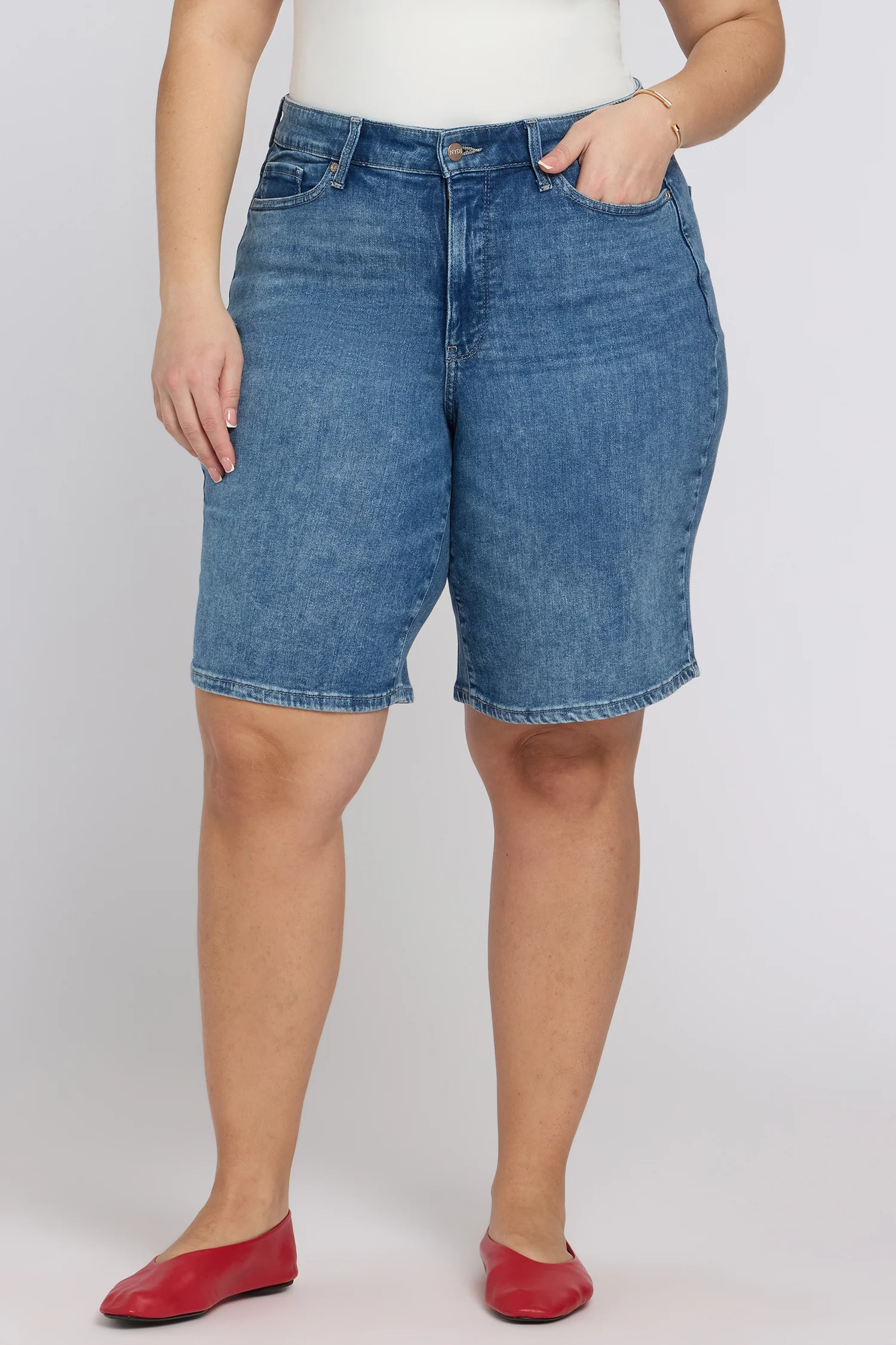 Lilly Denim Shorts In Plus Size - Breezy Palms - Image 4