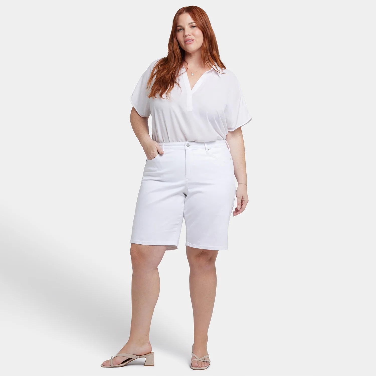 Lilly Denim Shorts In Plus Size - Optic White - Image 6