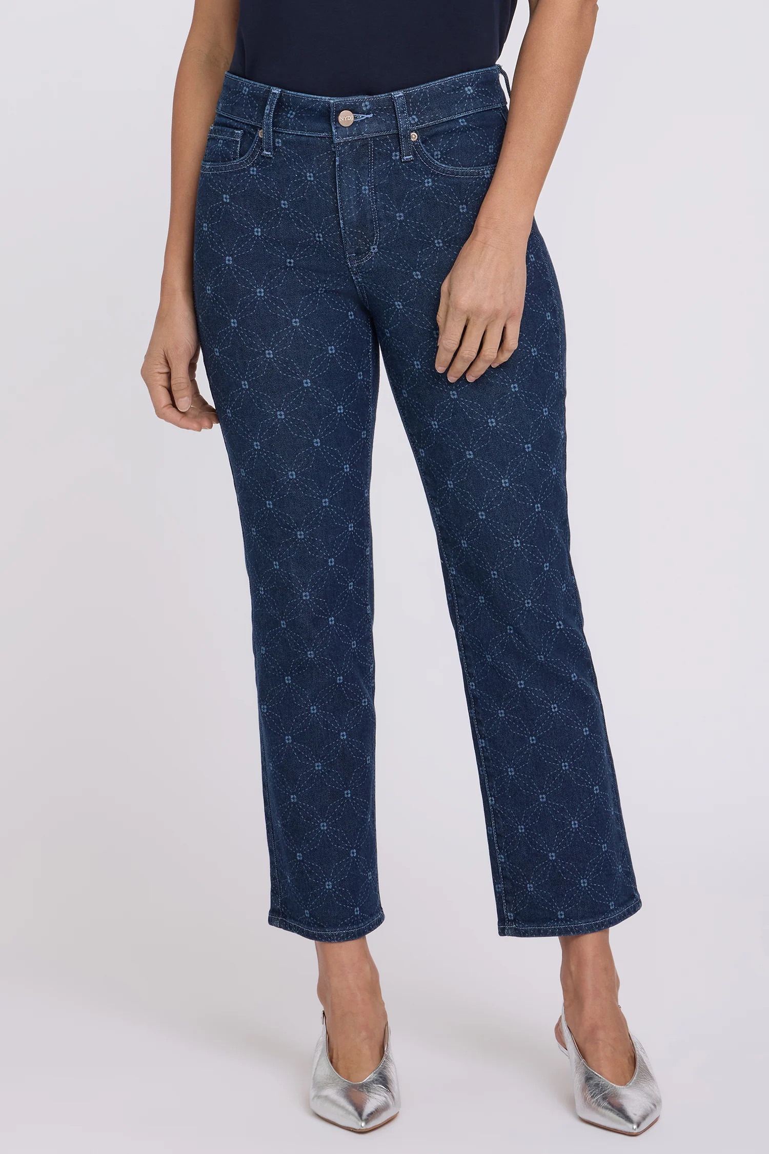 Marilyn Straight Ankle Jeans - Geo Flower Print - Image 4