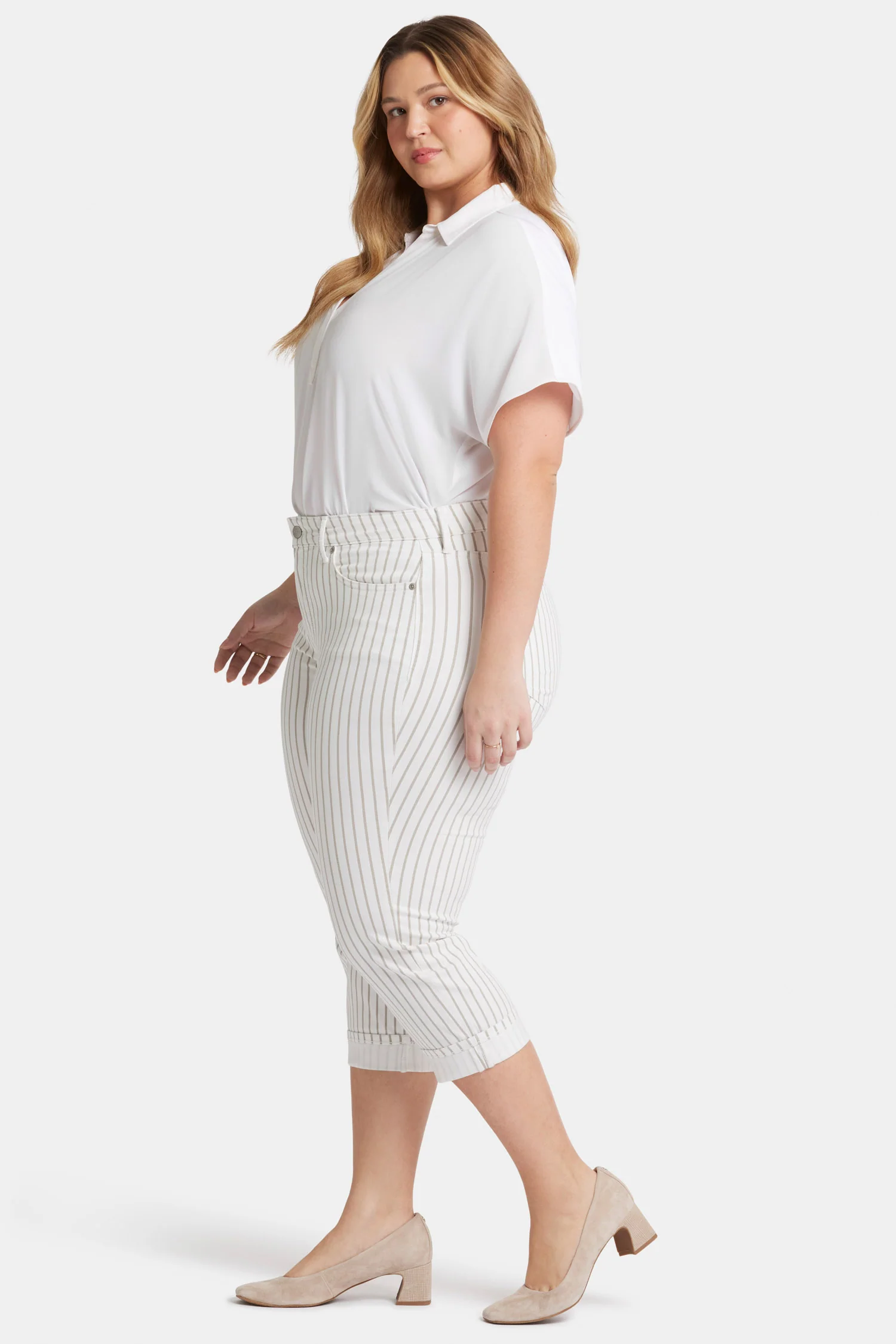 Marilyn Straight Crop Jeans In Plus Size - Beach Cruise Stripe - Image 5