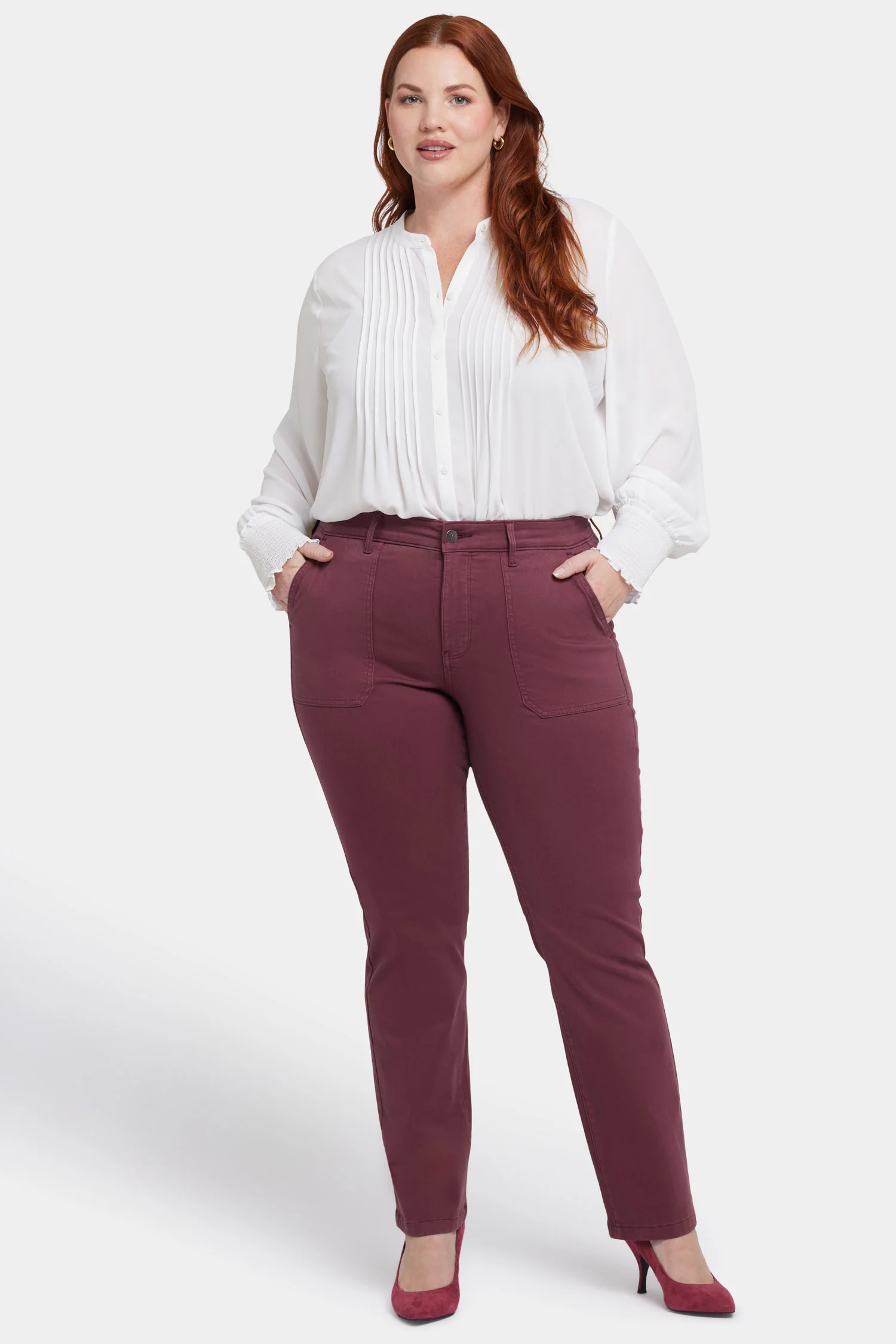 Marilyn Straight Jeans In Plus Size - Dark Cherry - Image 4