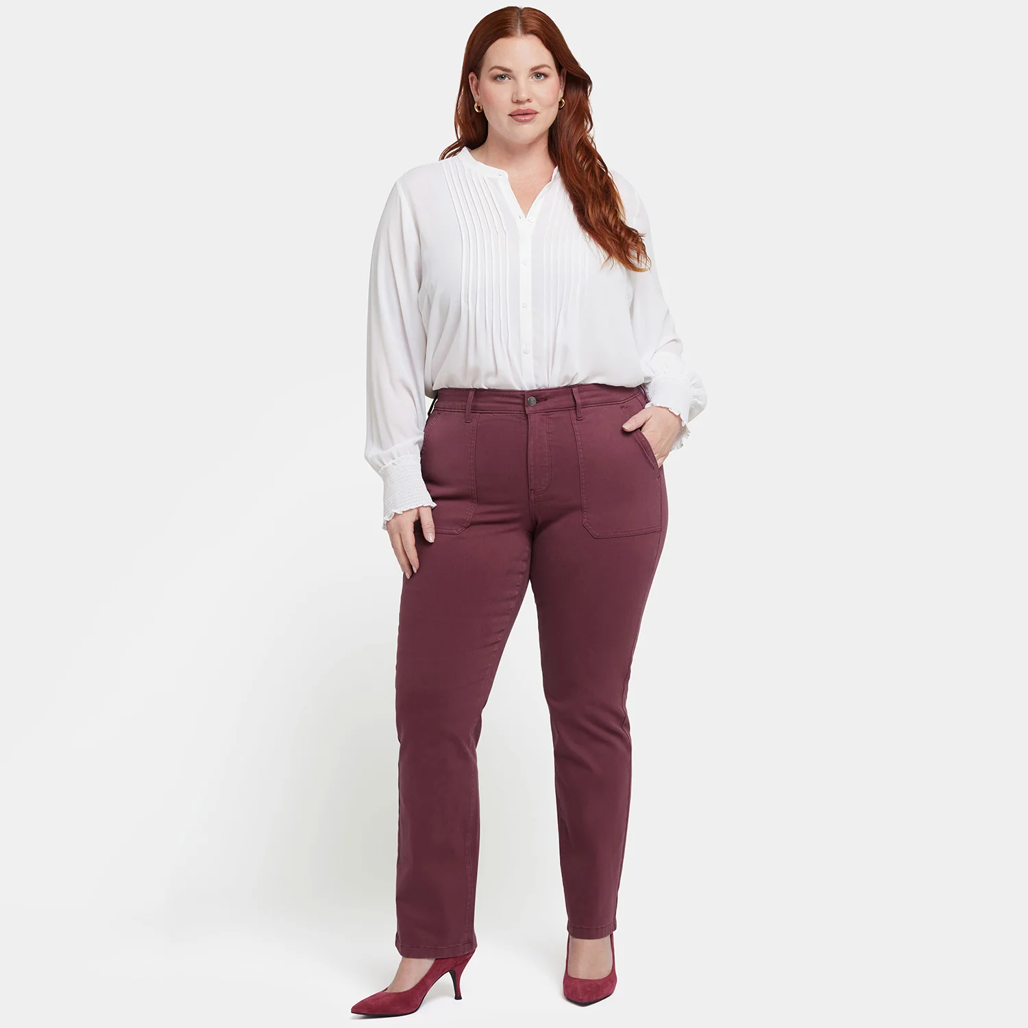 Marilyn Straight Jeans In Plus Size - Dark Cherry - Image 7
